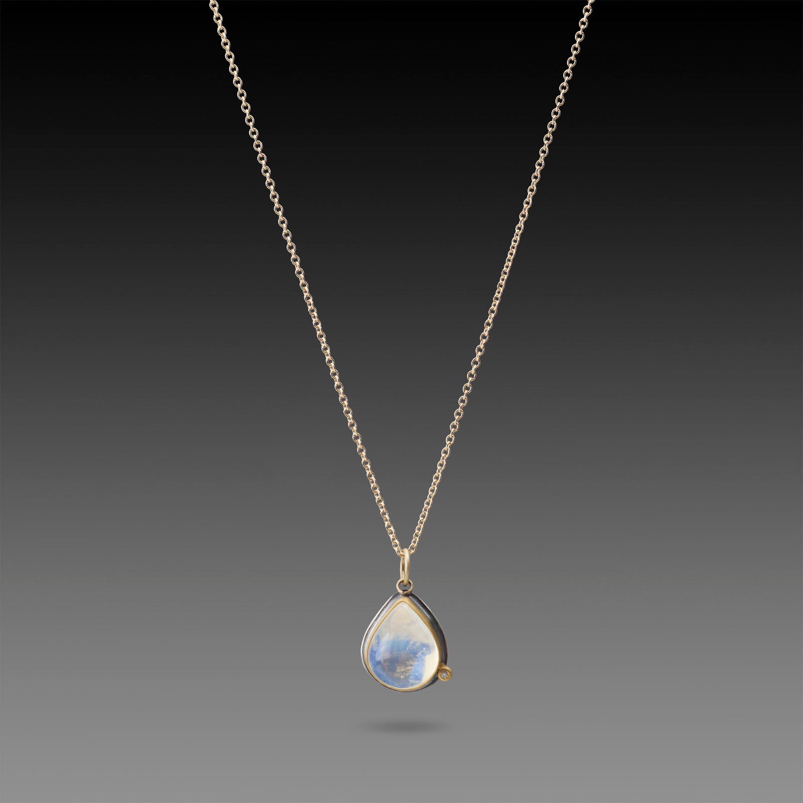 Moonstone Teardrop Necklace with Diamond