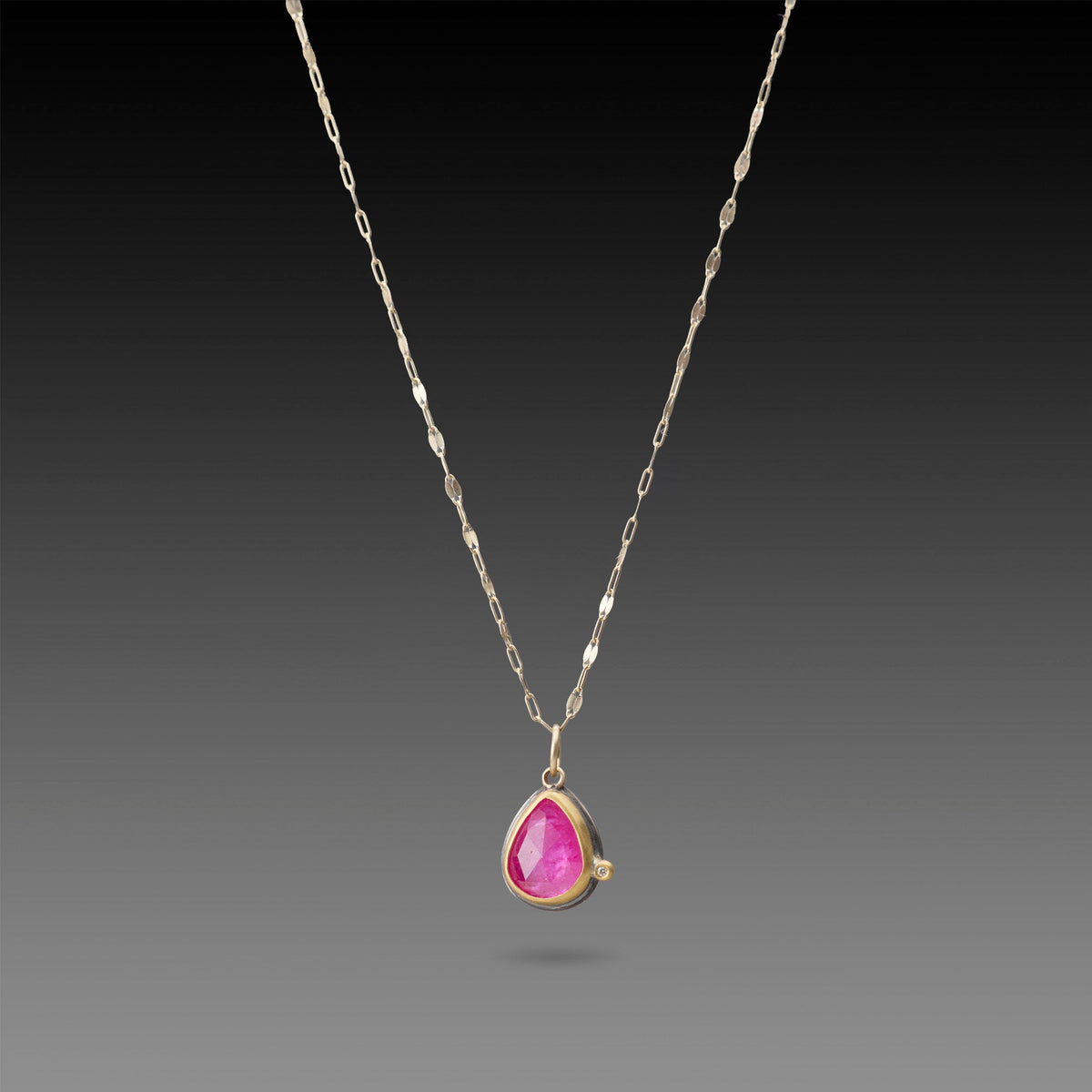 Ruby Teardrop Necklace with Diamond