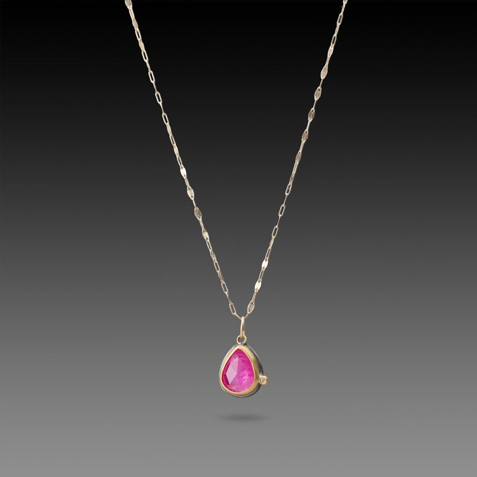 Ruby Teardrop Necklace with Diamond