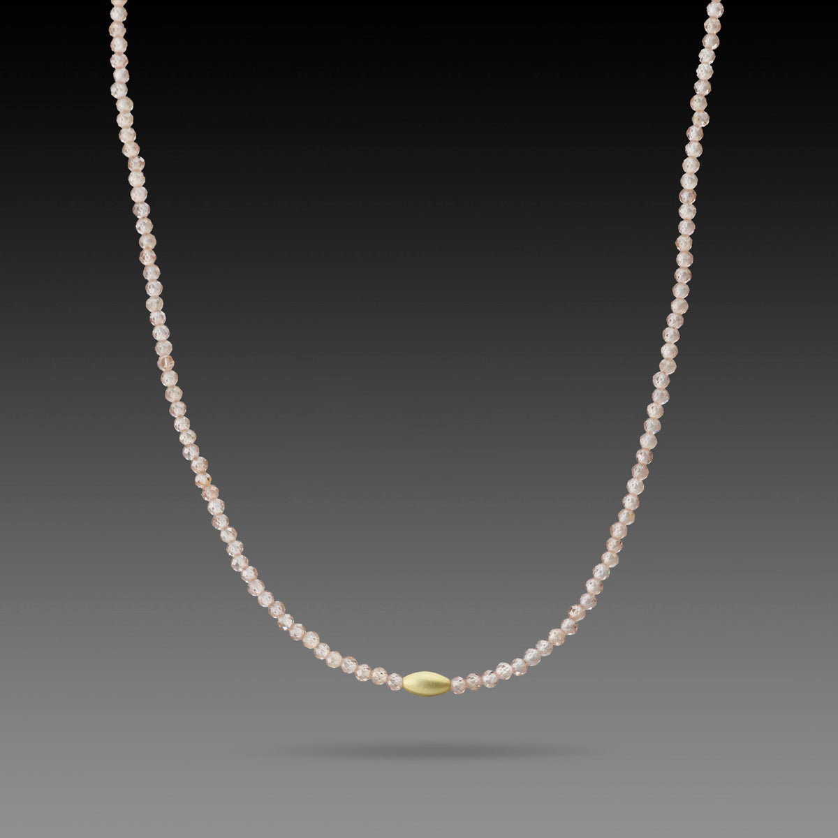 Pink Zircon Necklace with Gold Rice Bead