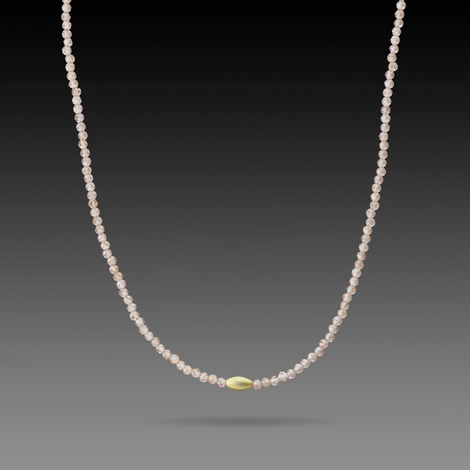 Pink Zircon Necklace with Gold Rice Bead