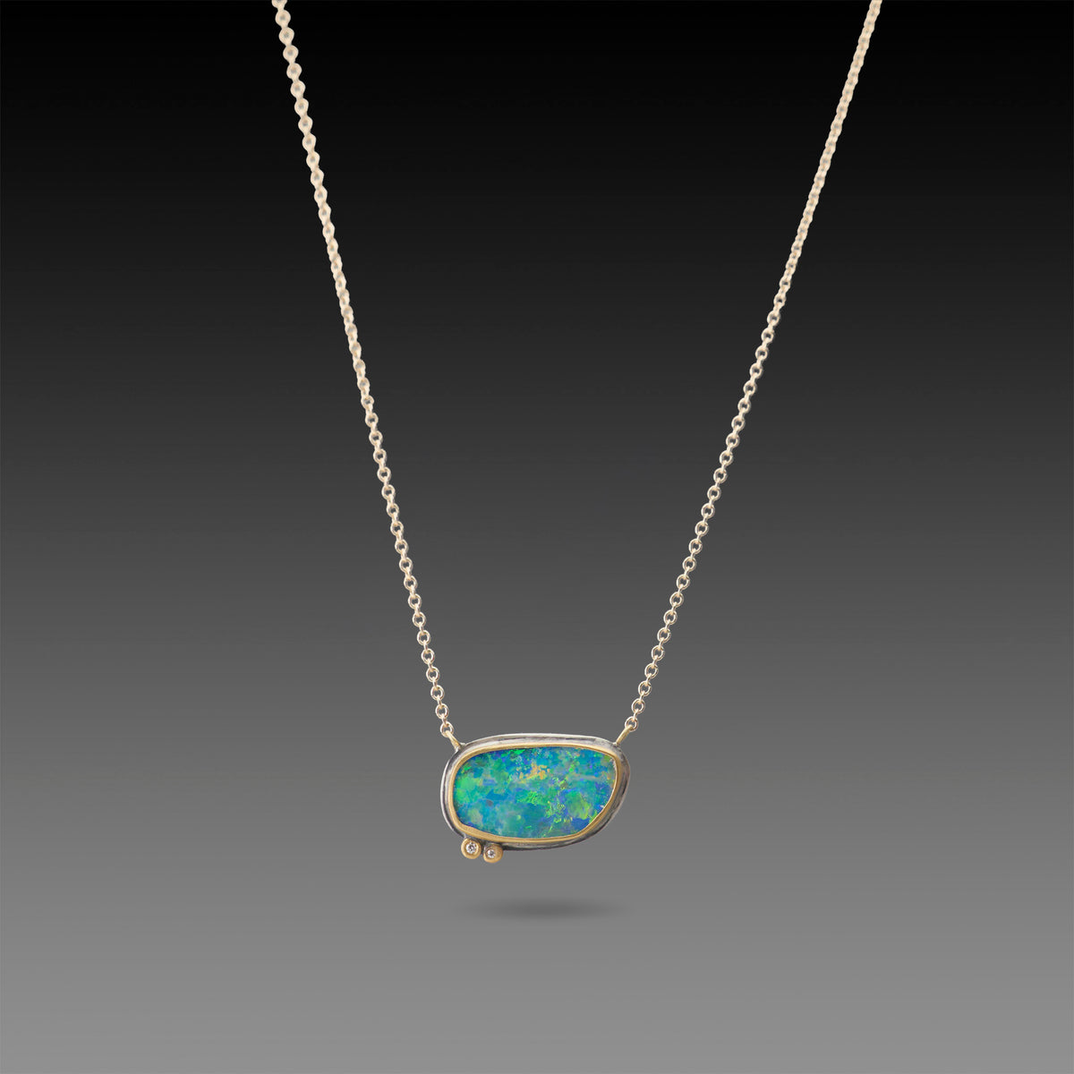 Australian Opal Necklace with Diamond Duo