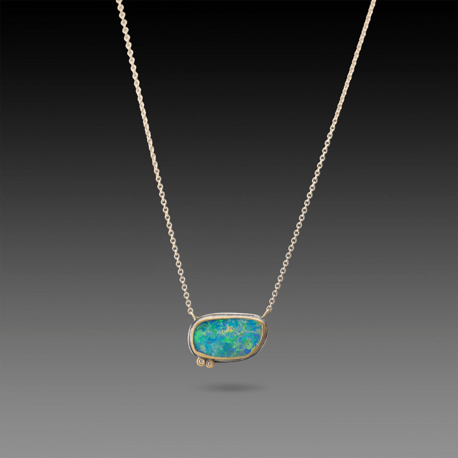 Australian Opal Necklace with Diamond Duo