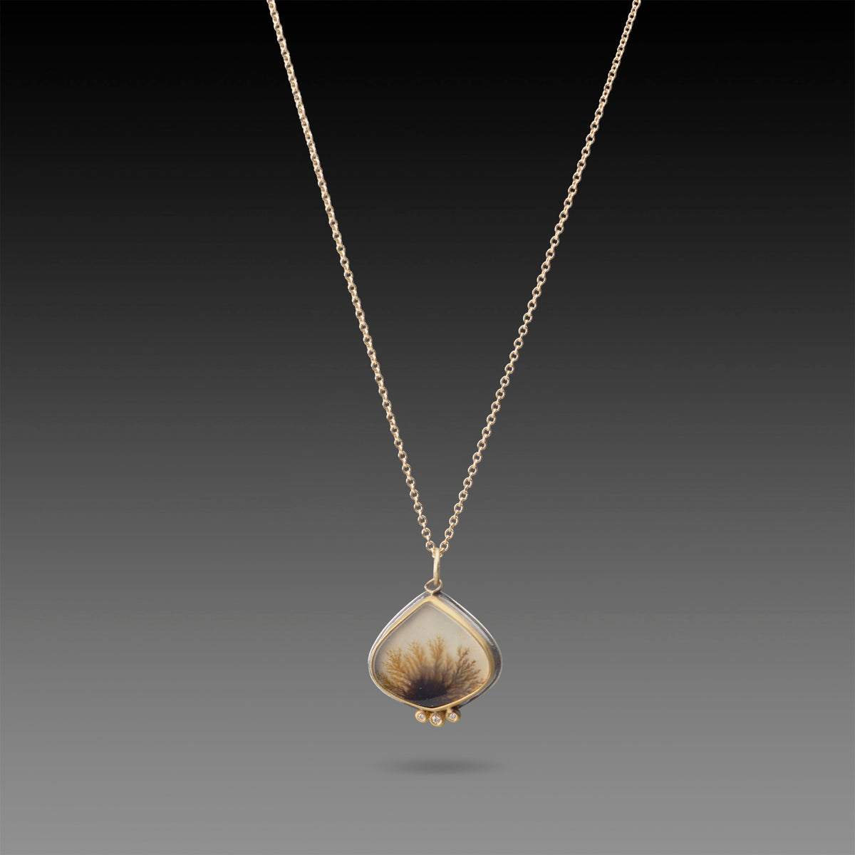 Dendritic Agate Necklace with Diamond Trio