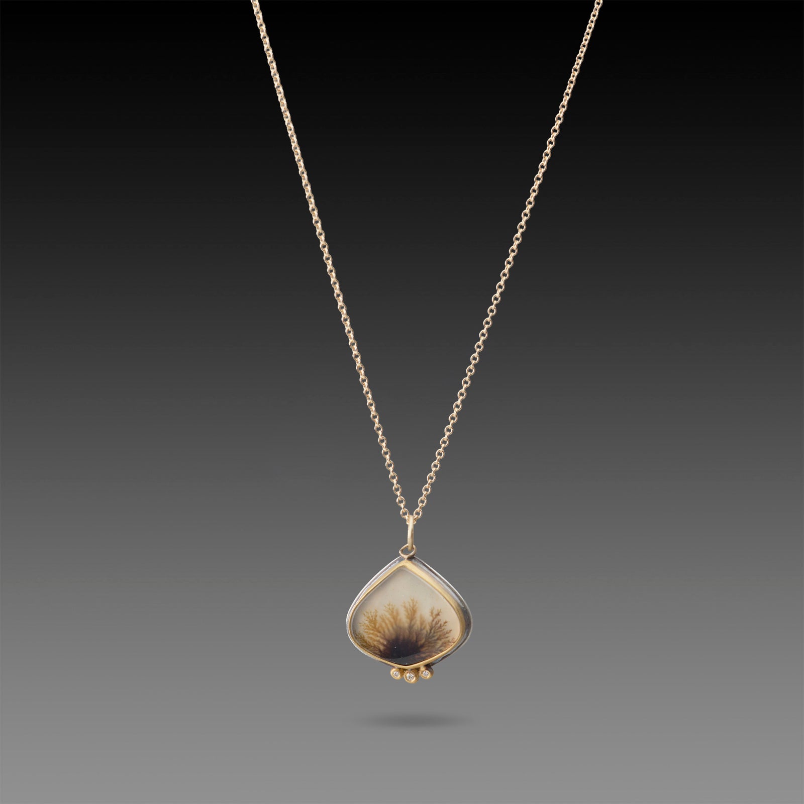 Dendritic Agate Necklace with Diamond Trio