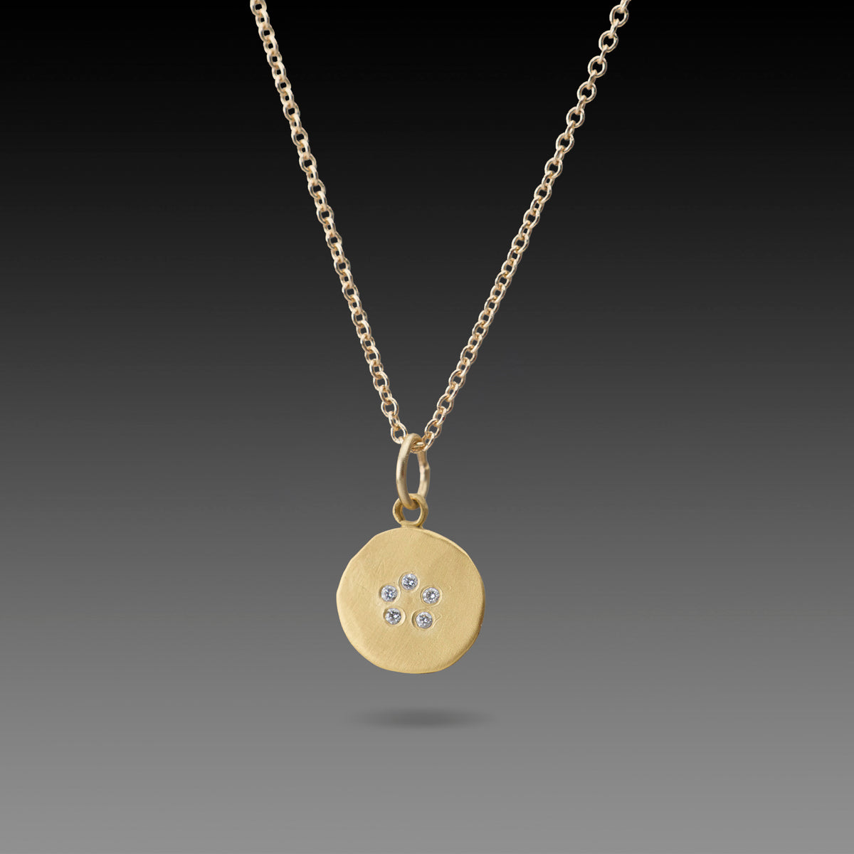 Gold Disk Necklace with Diamond Circle