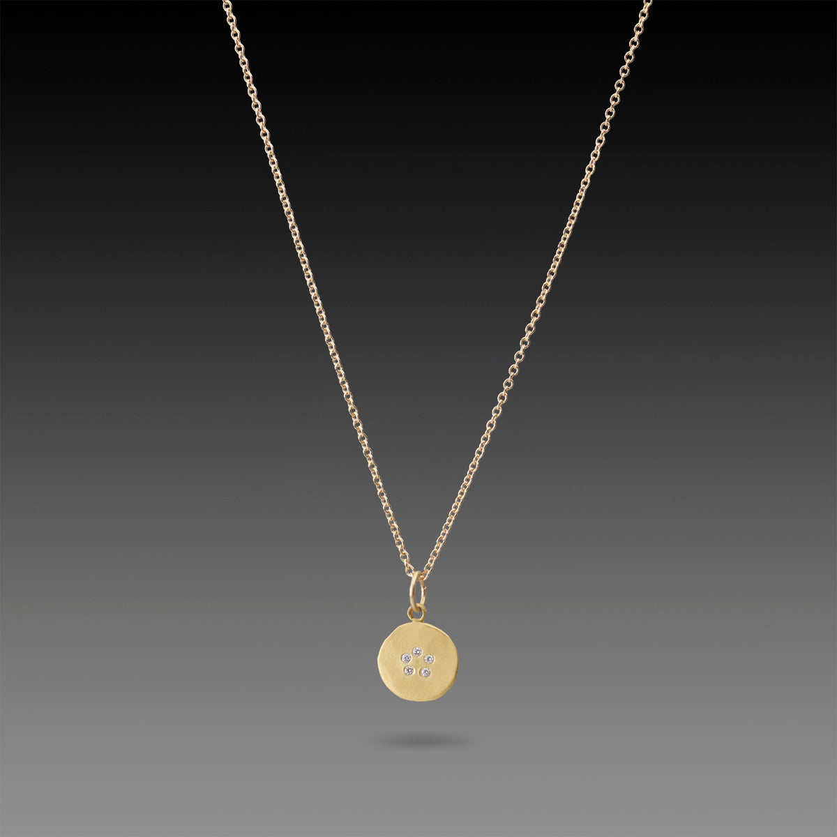 Gold Disk Necklace with Diamond Circle