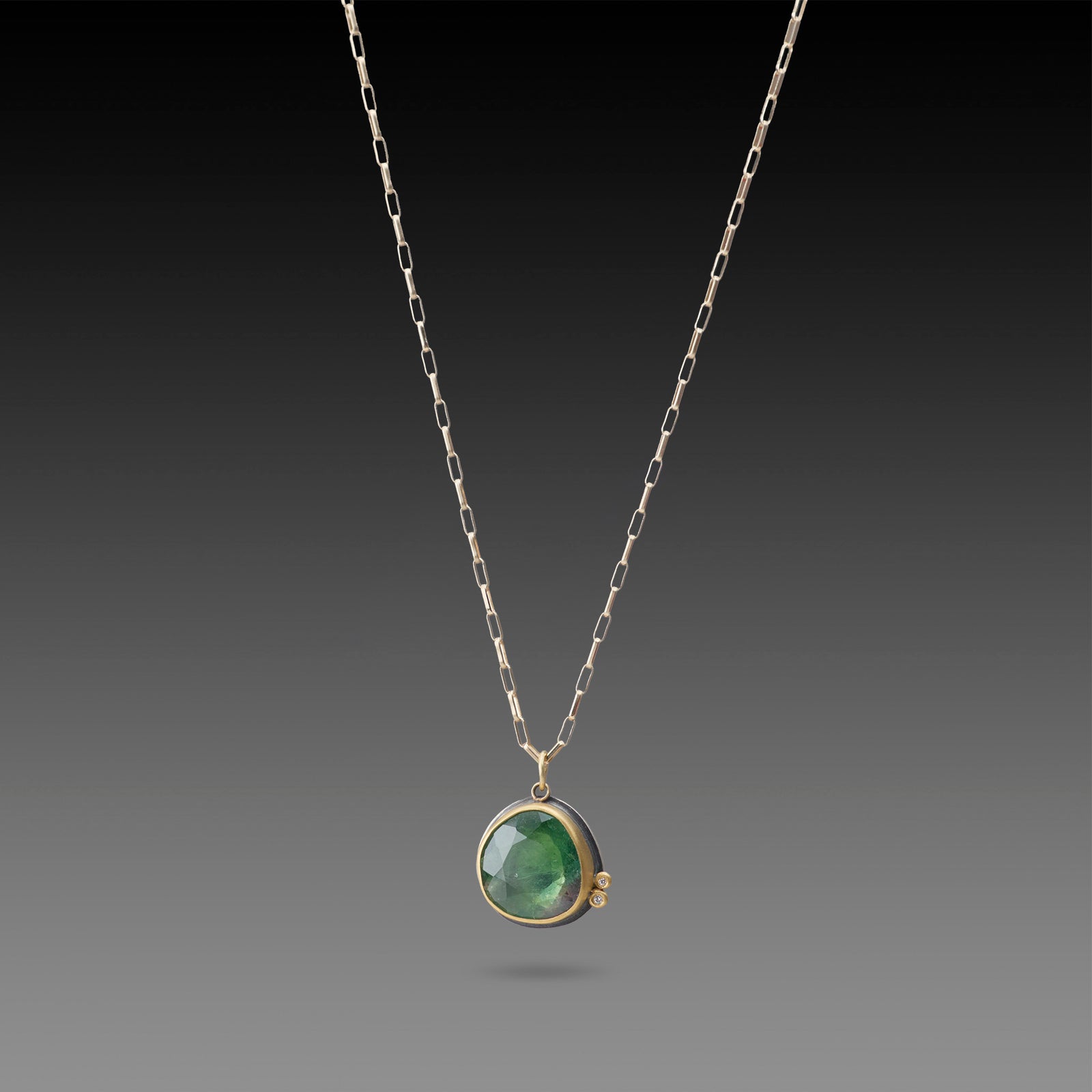 Round Watermelon Tourmaline Necklace with Diamond Duo