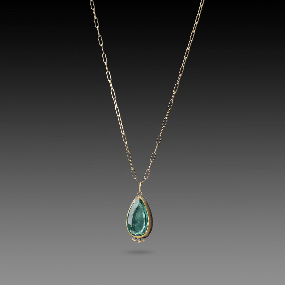 Tourmaline Teardrop Necklace with Diamond Trio
