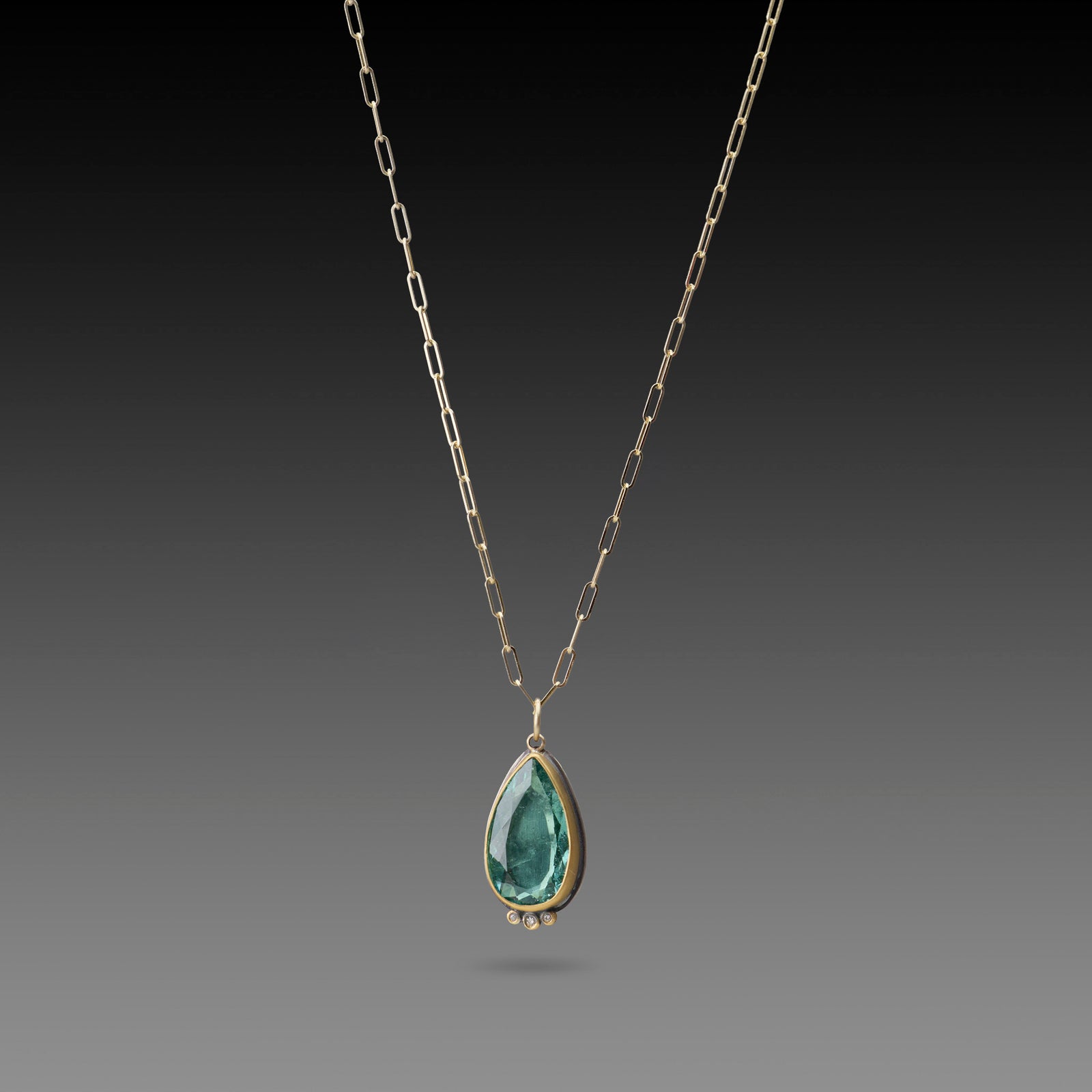 Tourmaline Teardrop Necklace with Diamond Trio