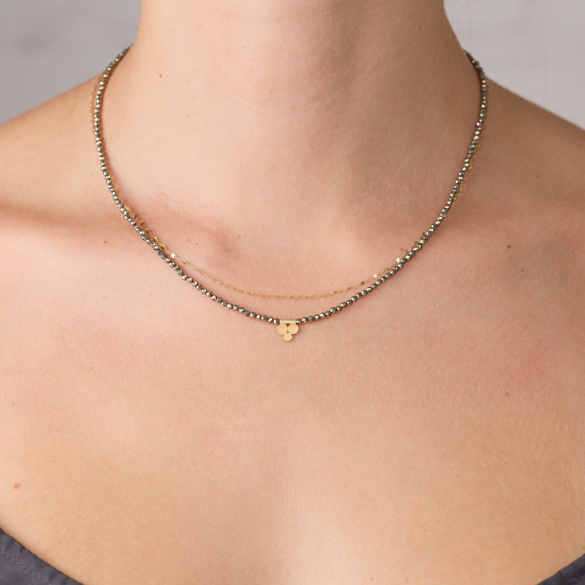 Pyrite Necklace with Gold Trio
