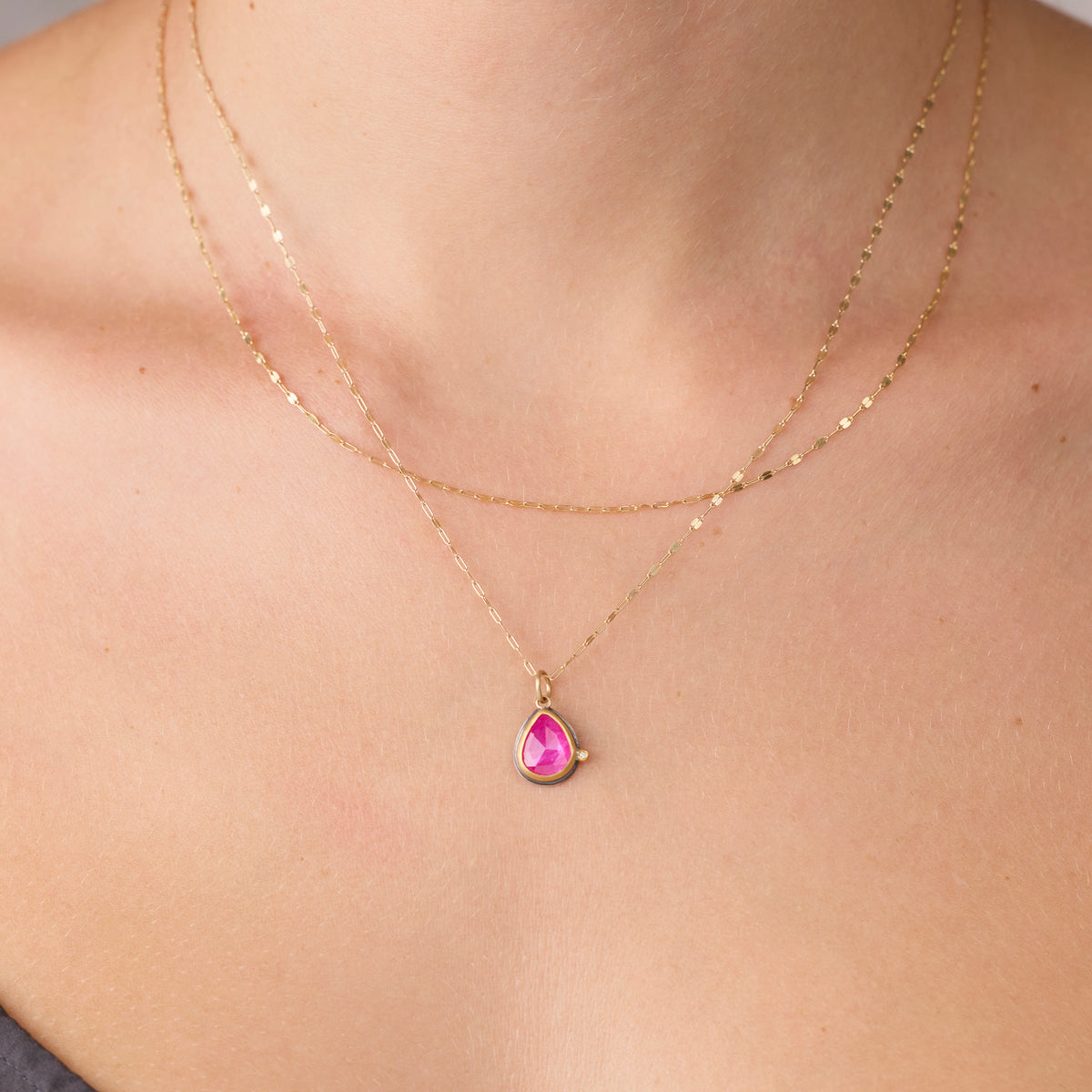 Ruby Teardrop Necklace with Diamond