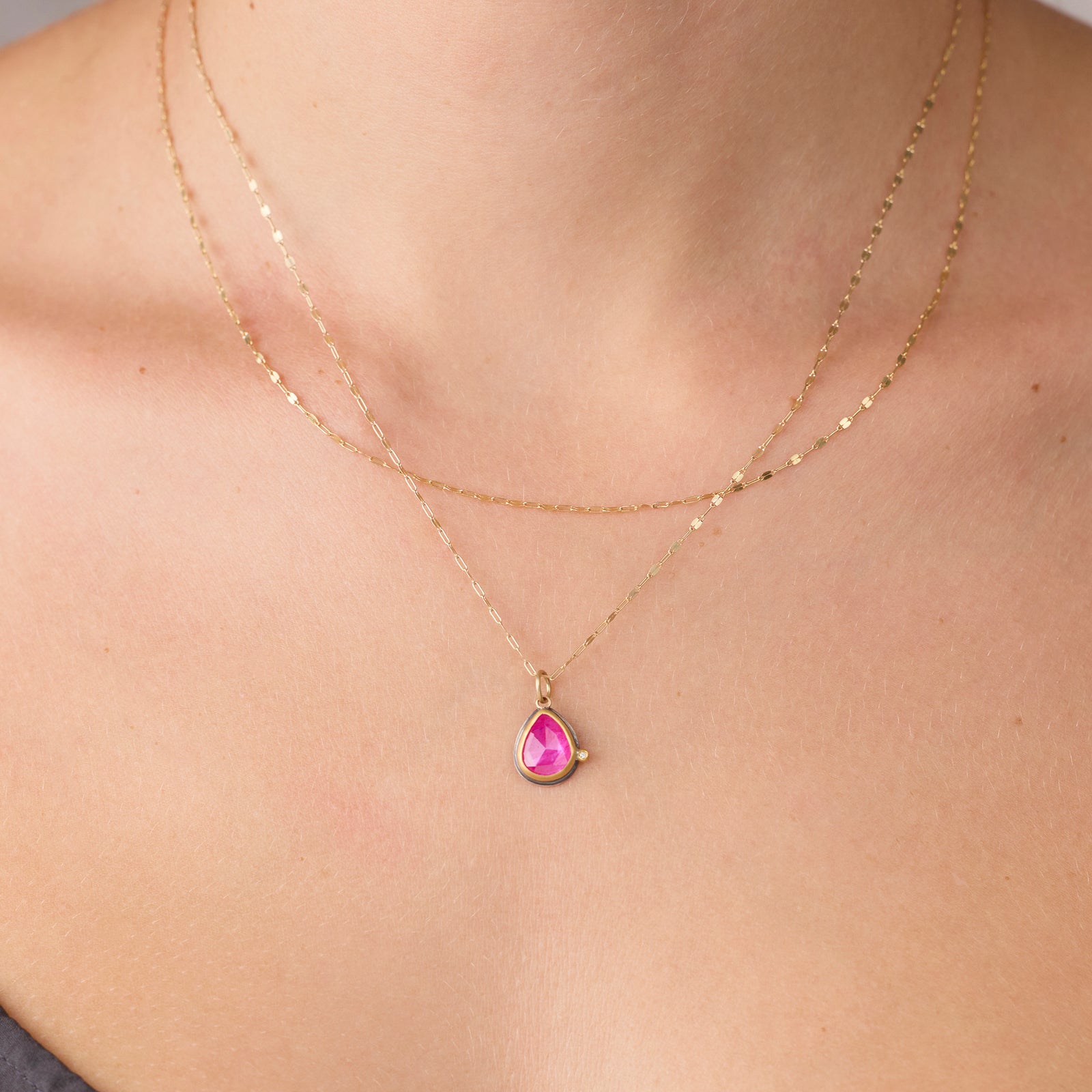 Ruby Teardrop Necklace with Diamond