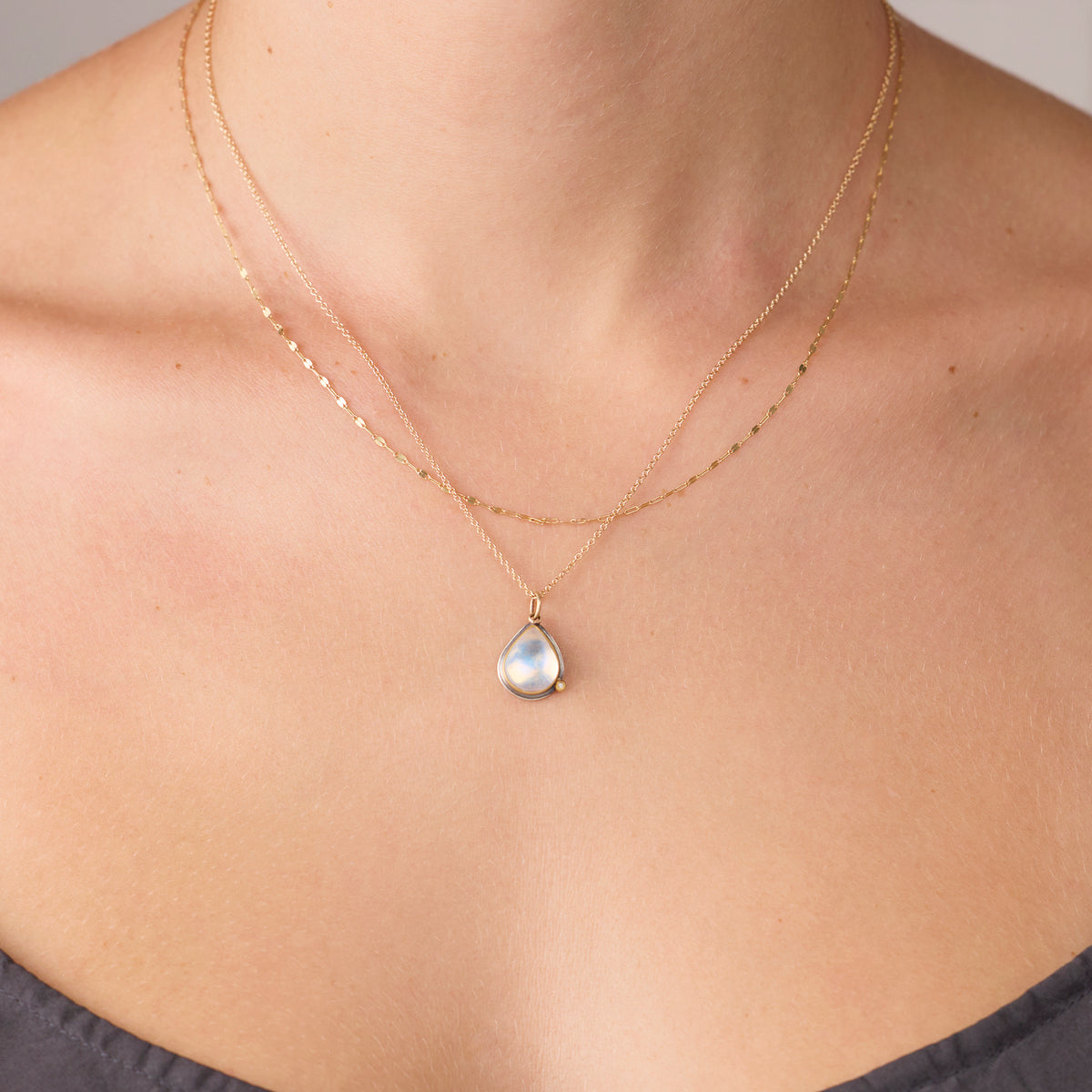 Moonstone Teardrop Necklace with Diamond