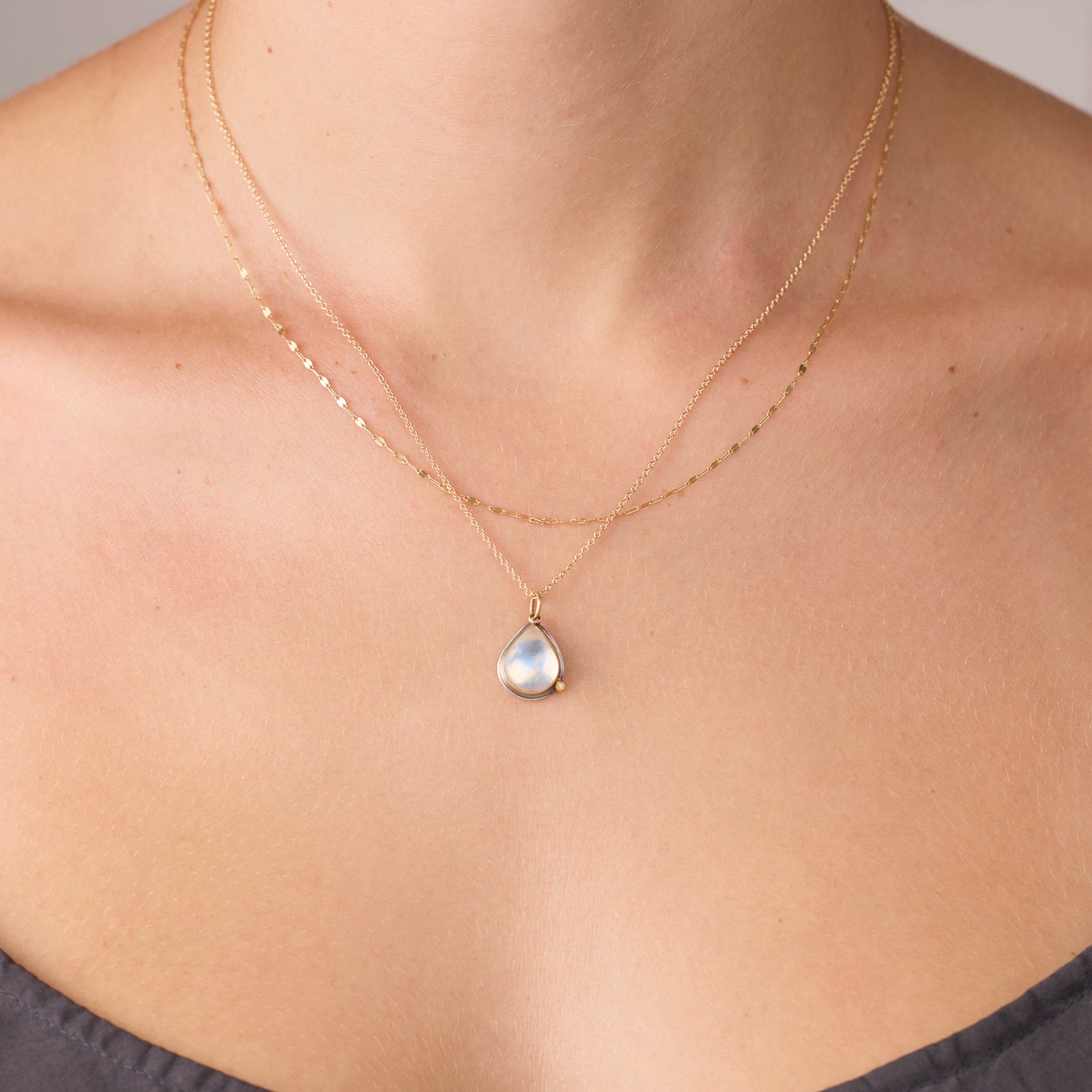 Moonstone Teardrop Necklace with Diamond