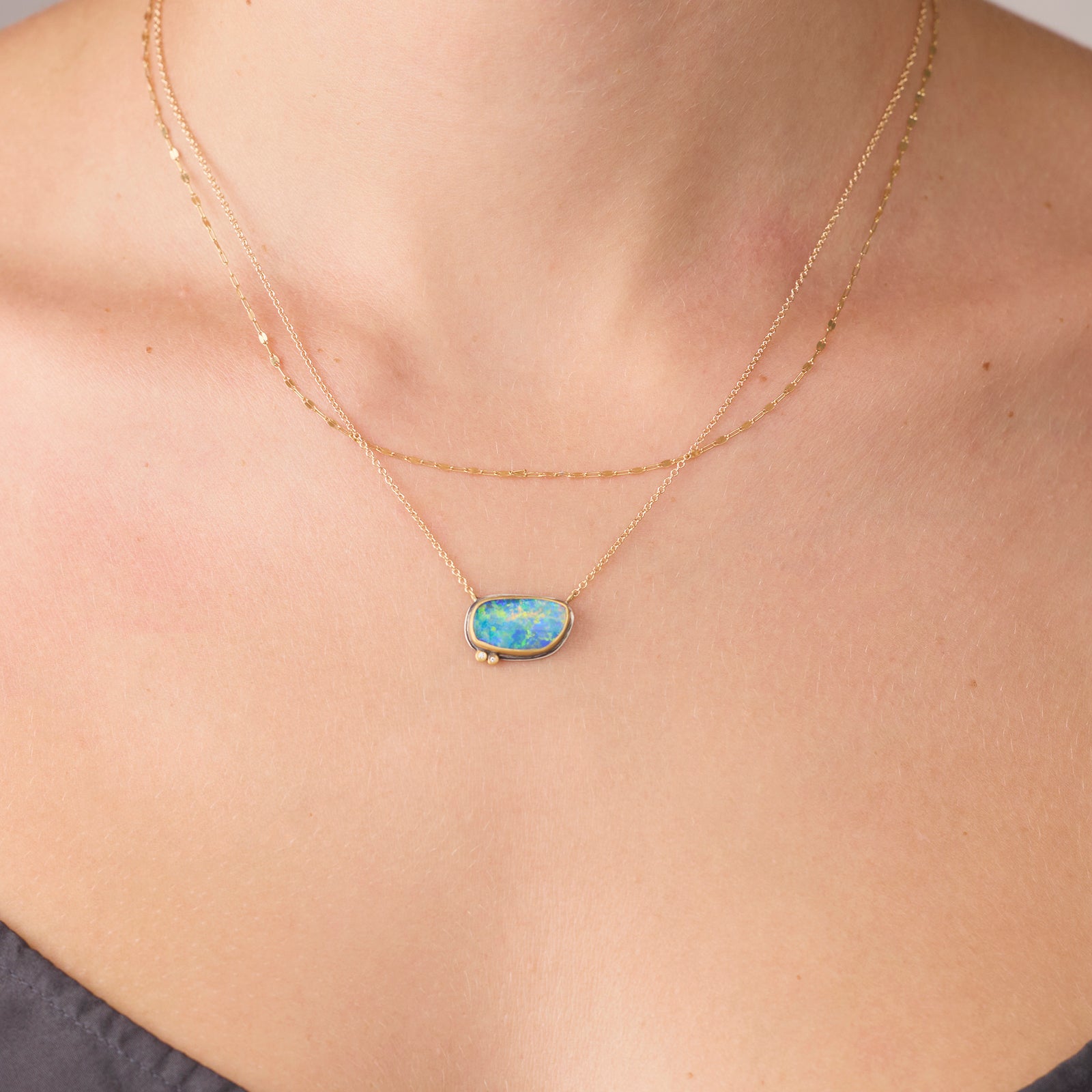 Australian Opal Necklace with Diamond Duo
