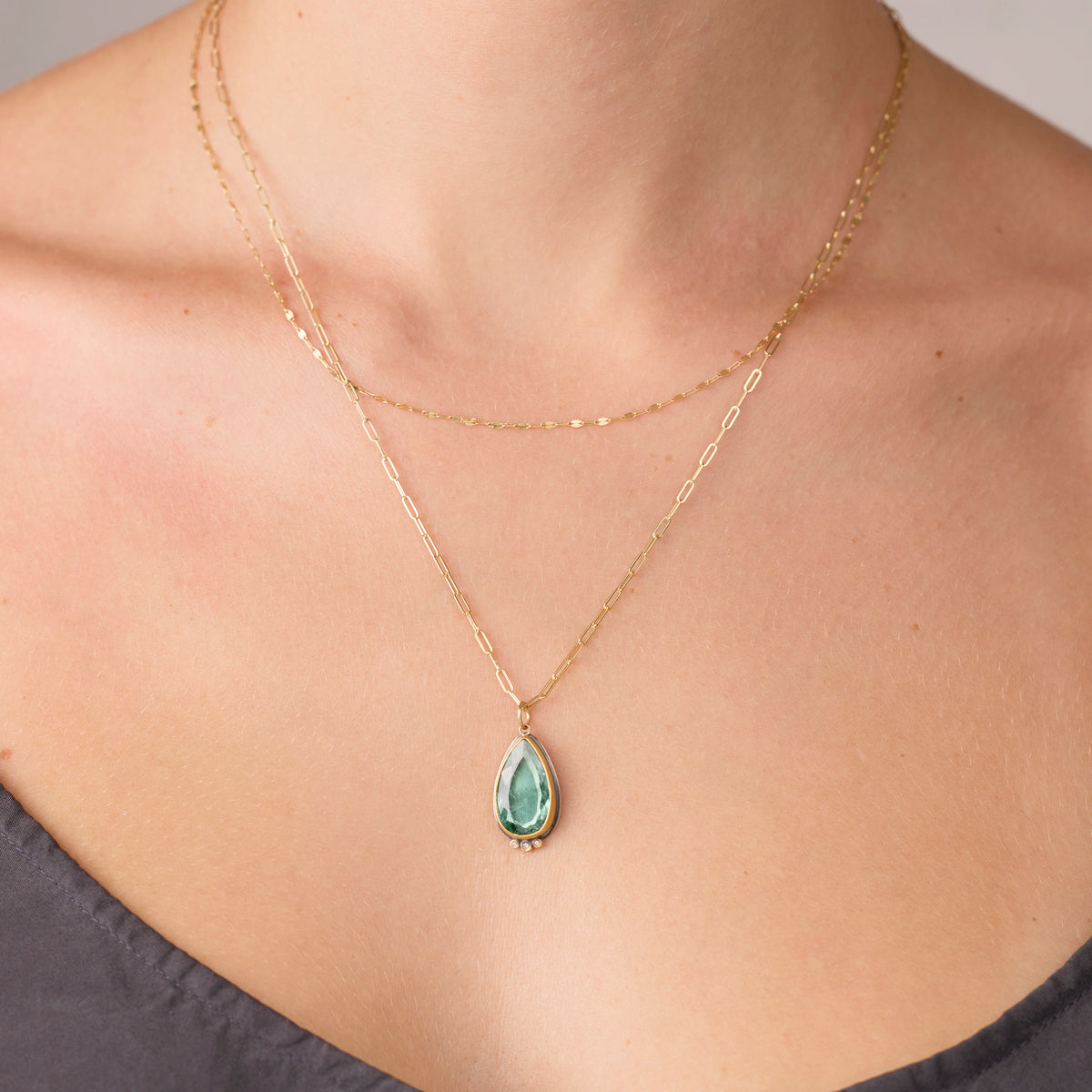 Tourmaline Teardrop Necklace with Diamond Trio