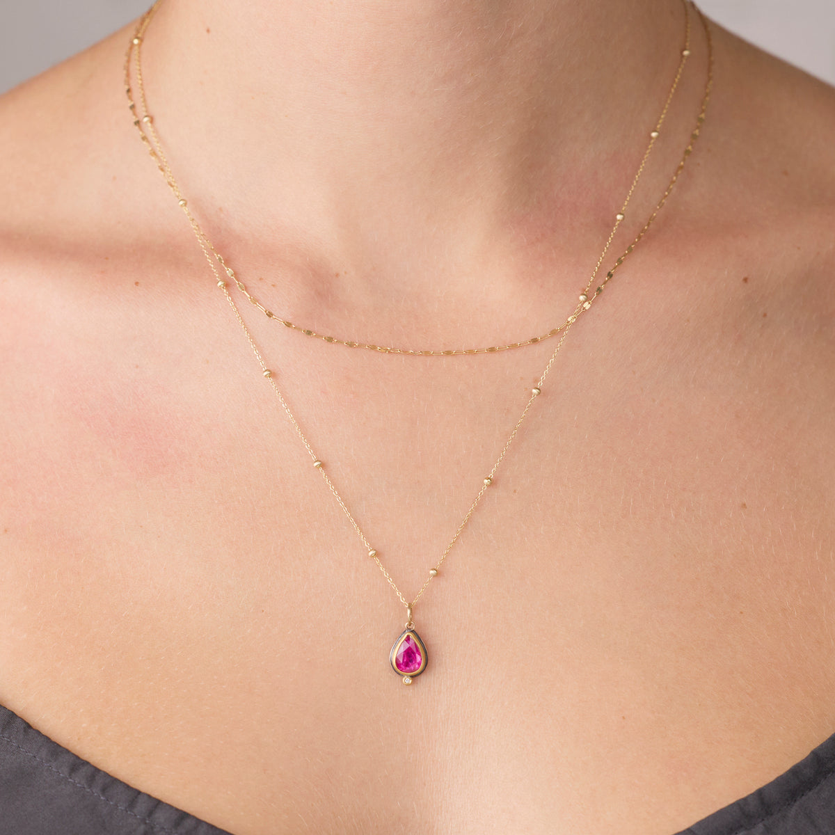 Delicate Ruby Teardrop Necklace