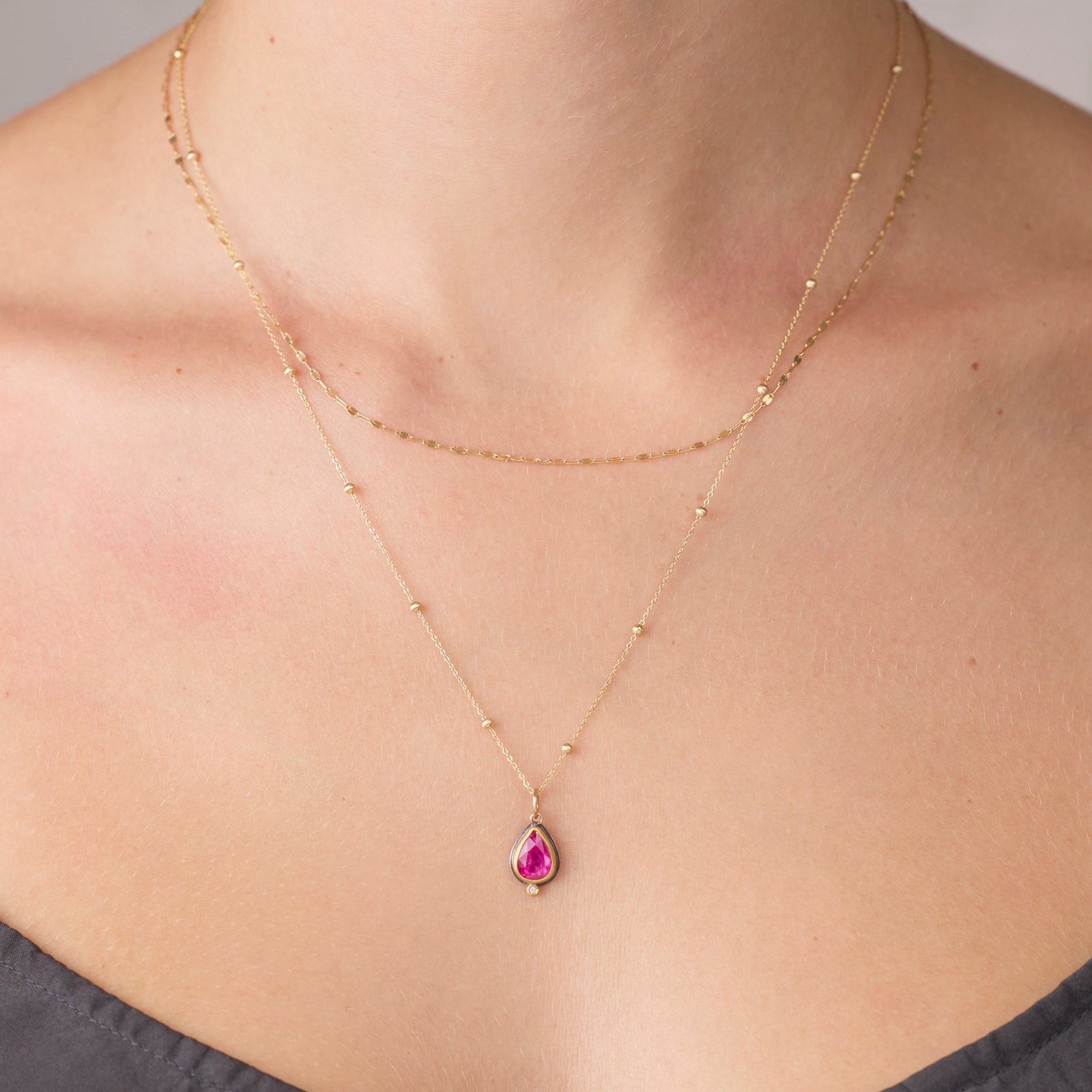Delicate Ruby Teardrop Necklace