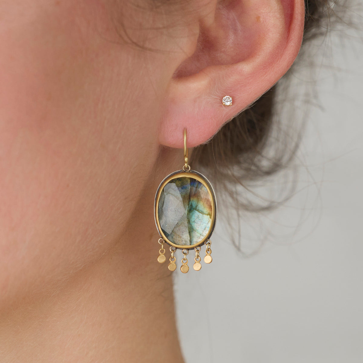 Labradorite Earrings with Gold Fringe
