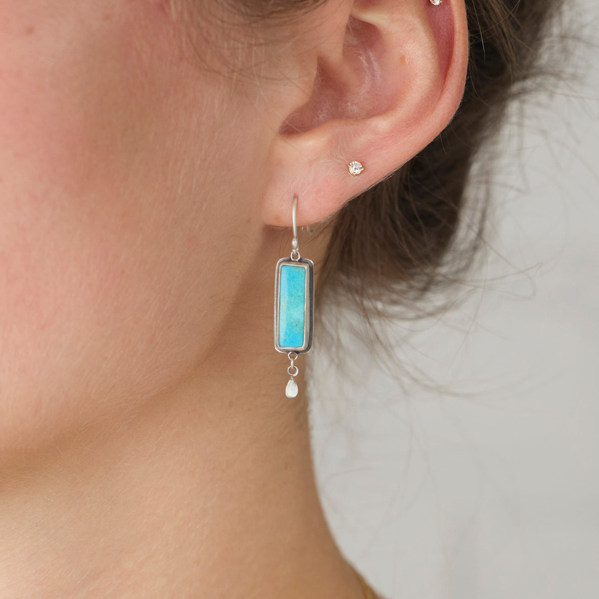 Turquoise Baton Earrings with Silver Drops