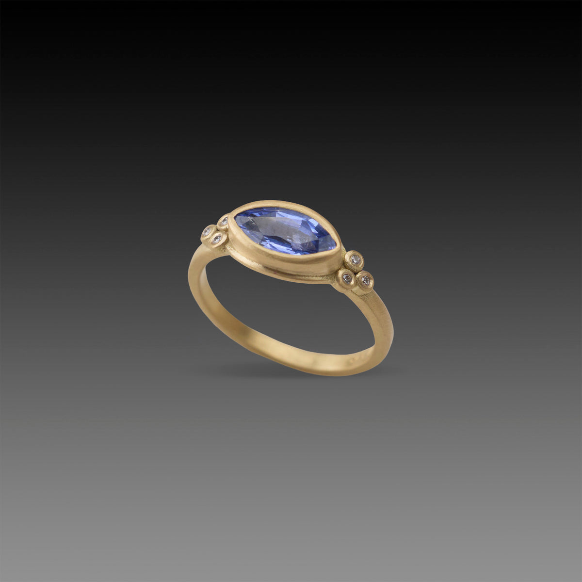 Blue Sapphire Marquise Ring with Diamond Trios
