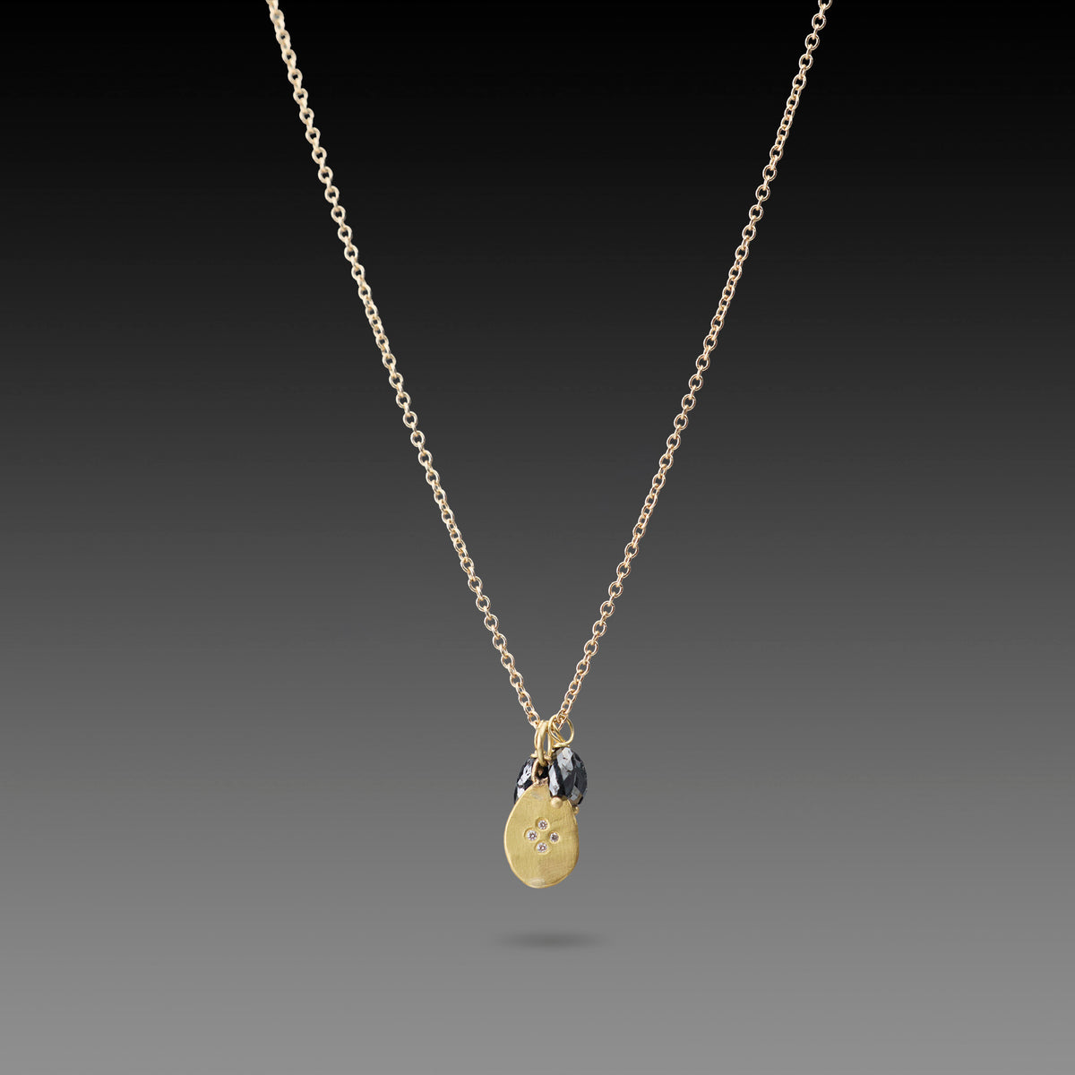Gold Charm Necklace with Black Diamond Beads