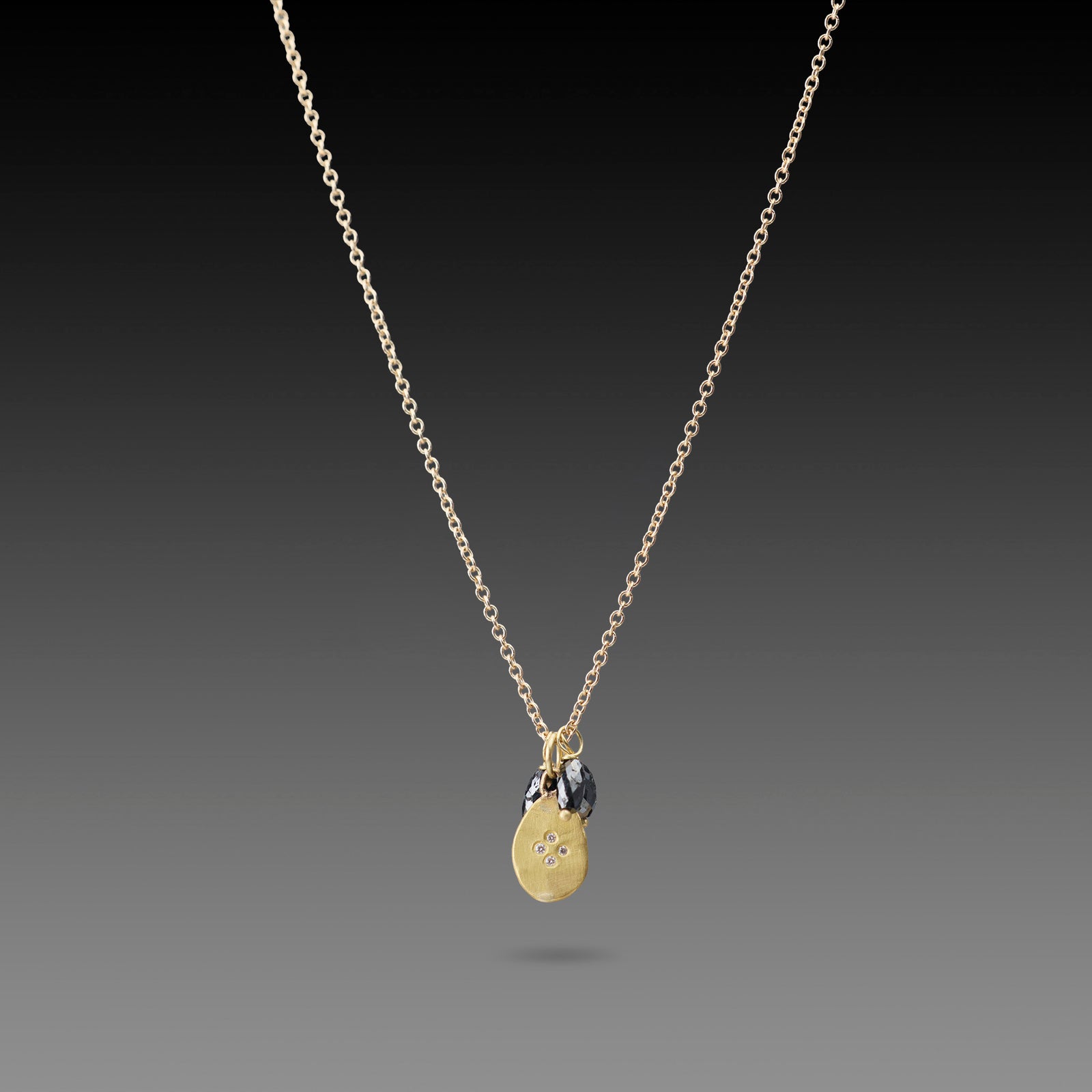 Gold Charm Necklace with Black Diamond Beads