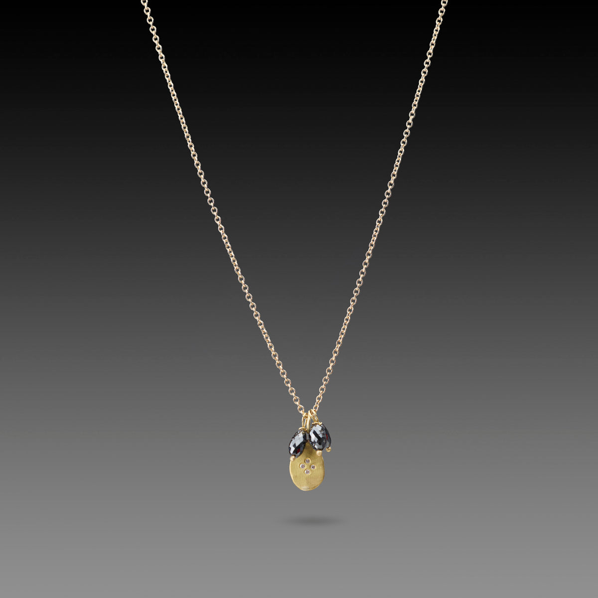 Gold Charm Necklace with Black Diamond Beads