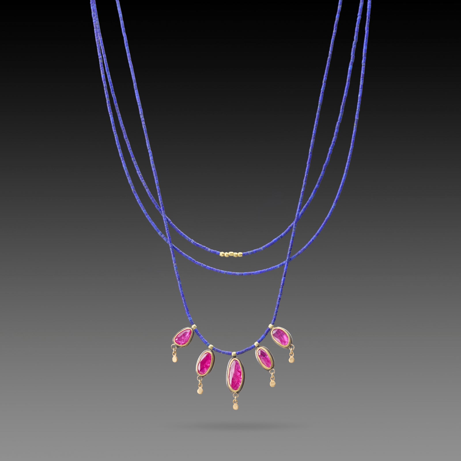 Lapis Beaded Necklace with Rubies