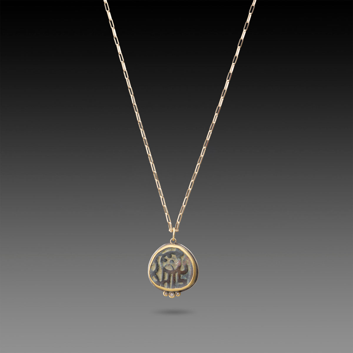 Ancient Indian Coin Necklace with Diamond Trio