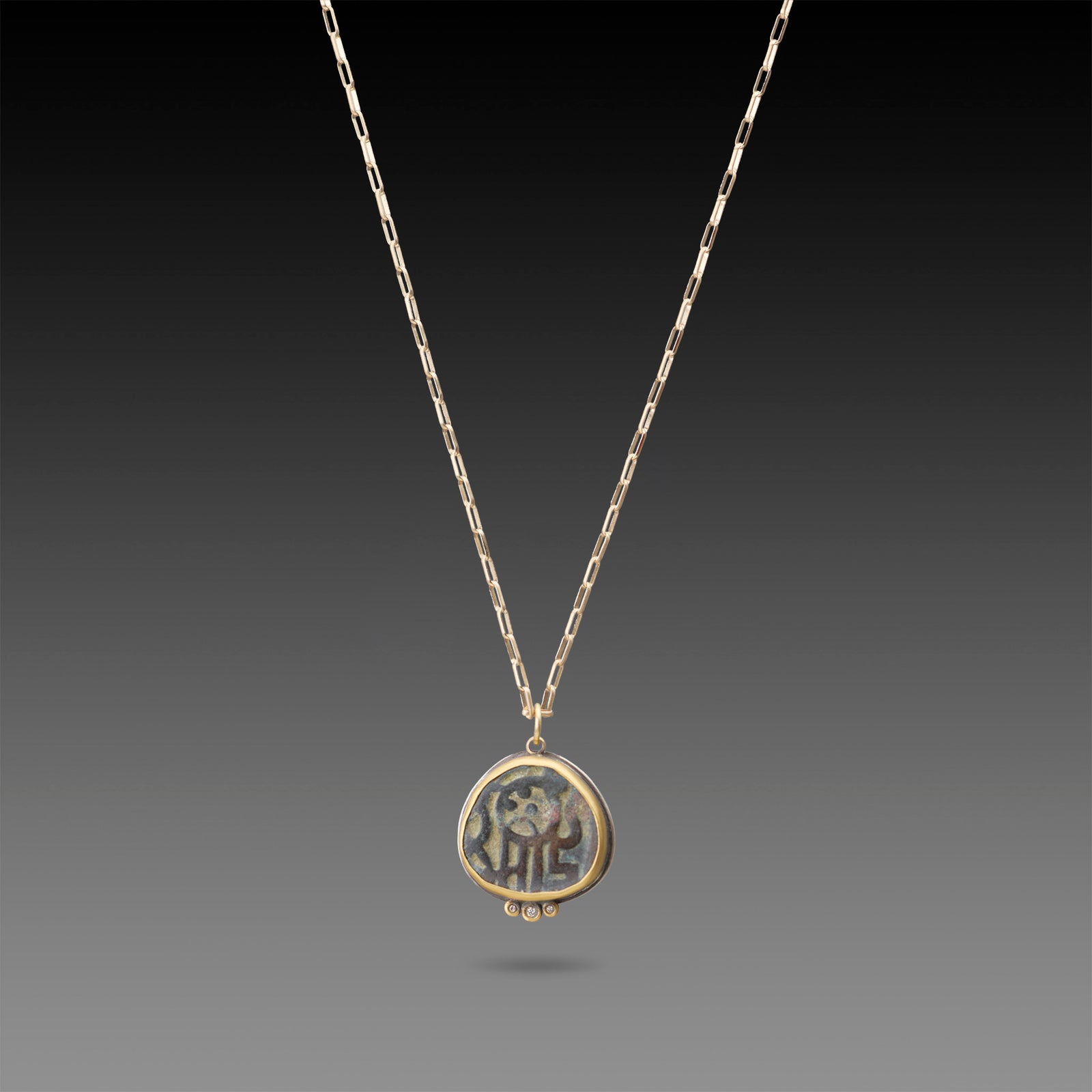 Ancient Indian Coin Necklace with Diamond Trio
