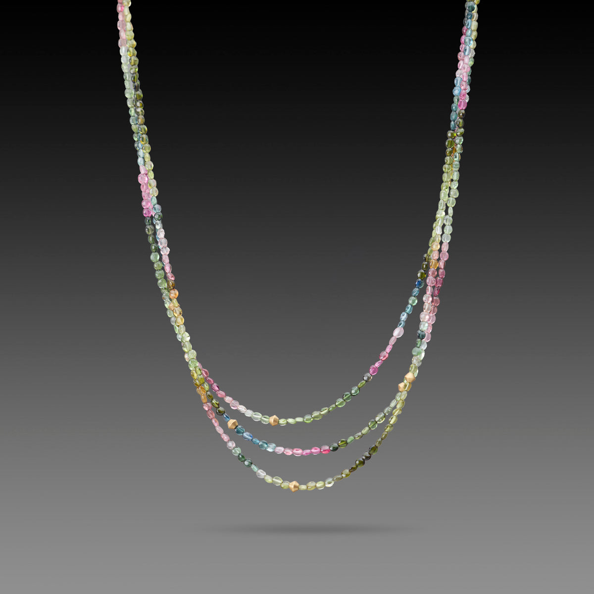 Multicolor Tourmaline Necklace with 22k Beads