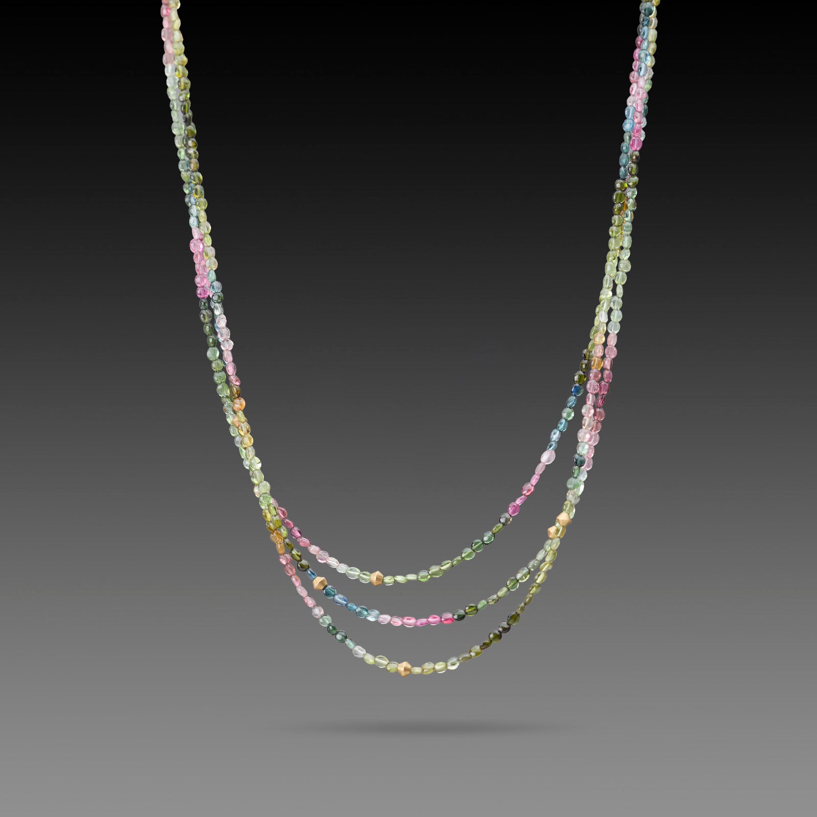 Multicolor Tourmaline Necklace with 22k Beads