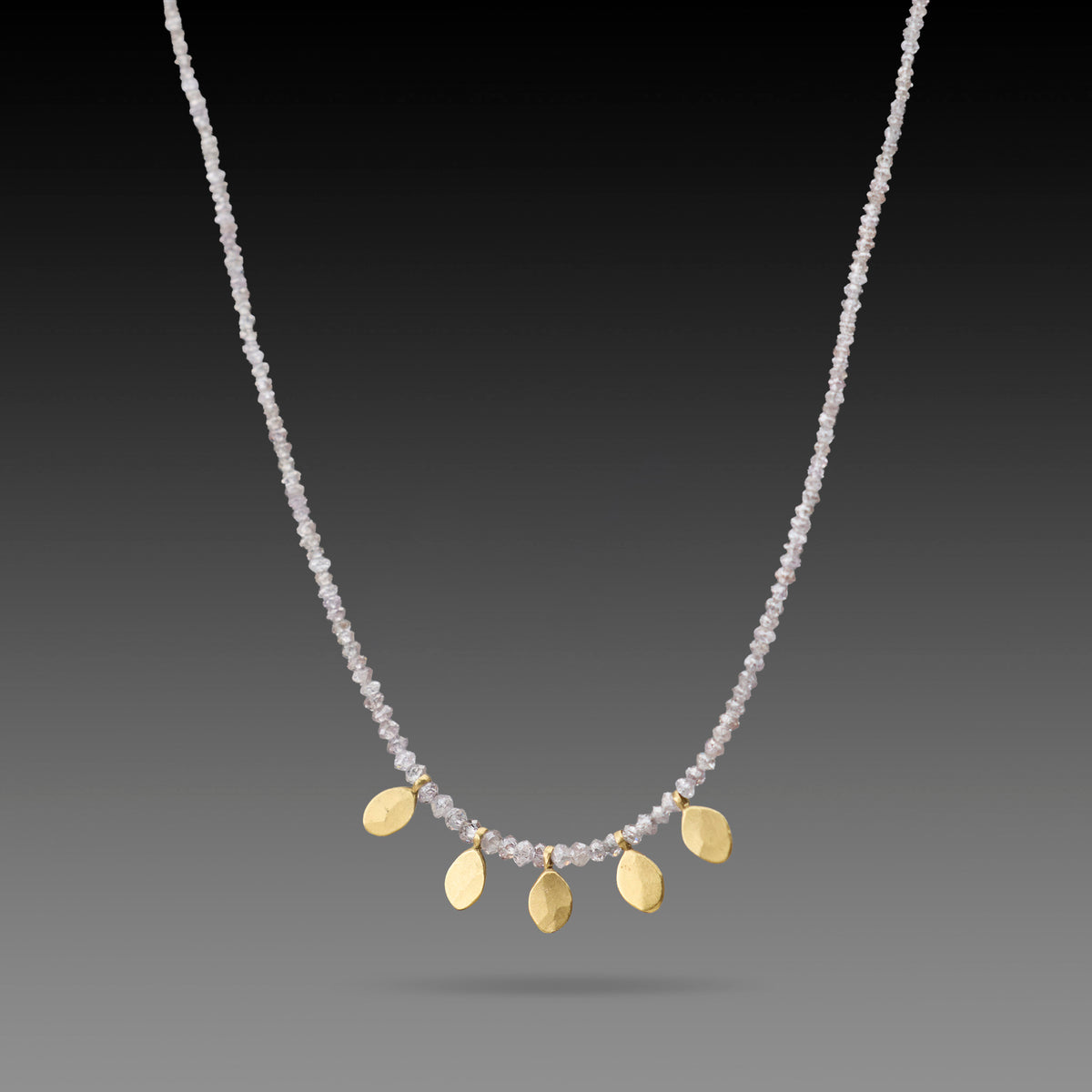 Pale Lavender Diamond Necklace with Gold Drops