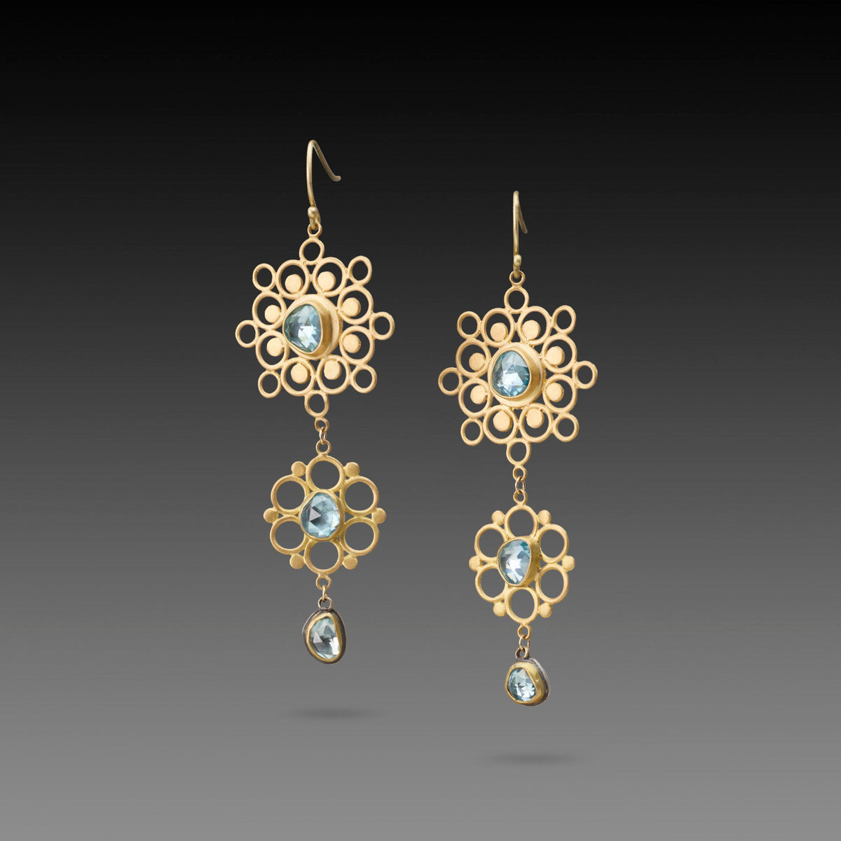 Pale Blue Zircon Mandala Chandelier Earrings