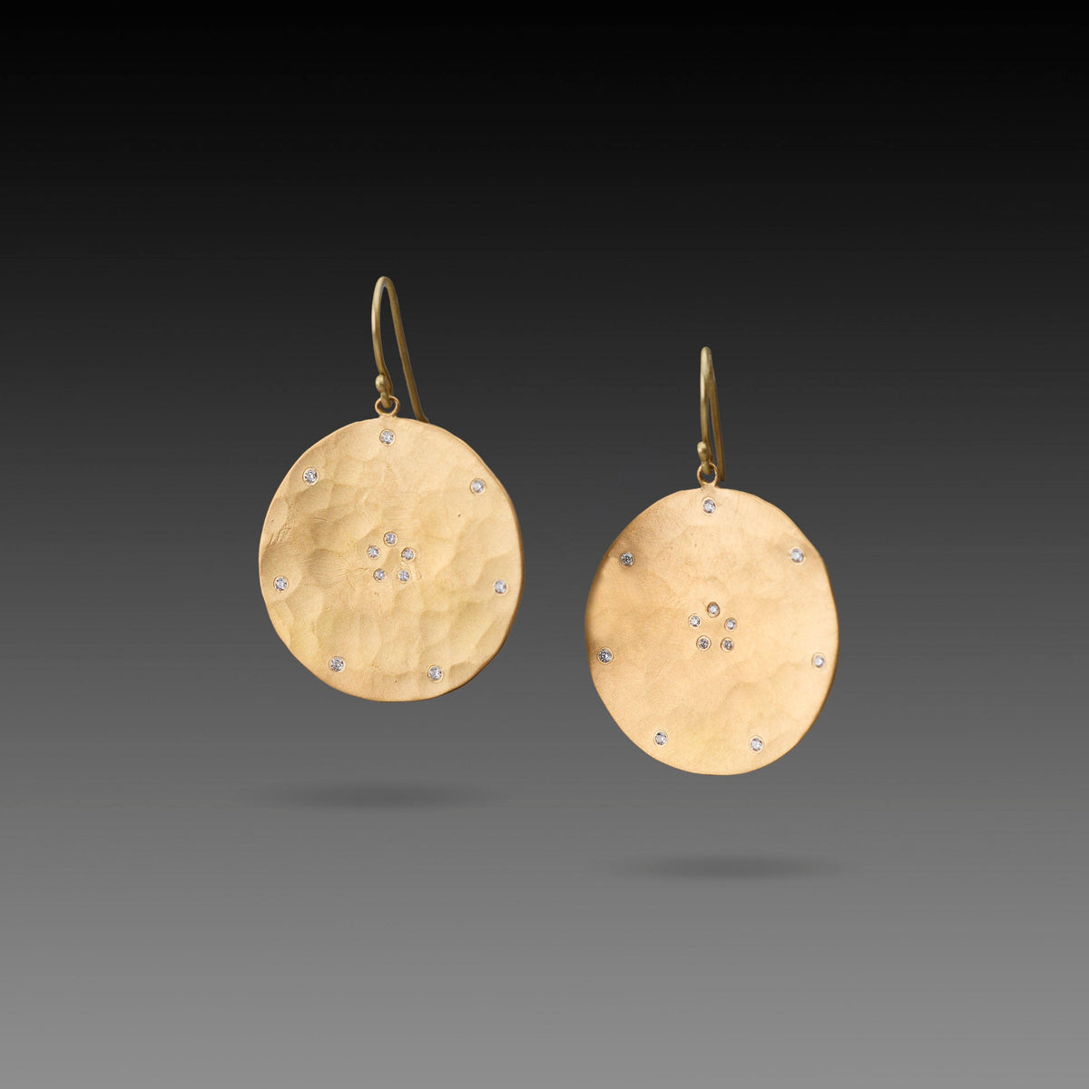 Hammered Disk Earrings with Diamonds