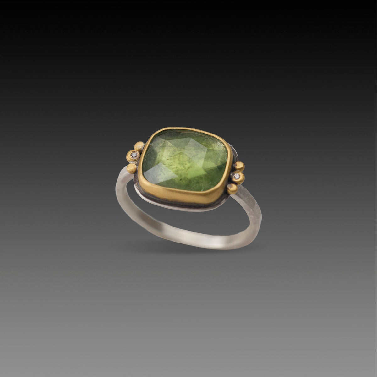 Moss Tourmaline Ring with Diamonds