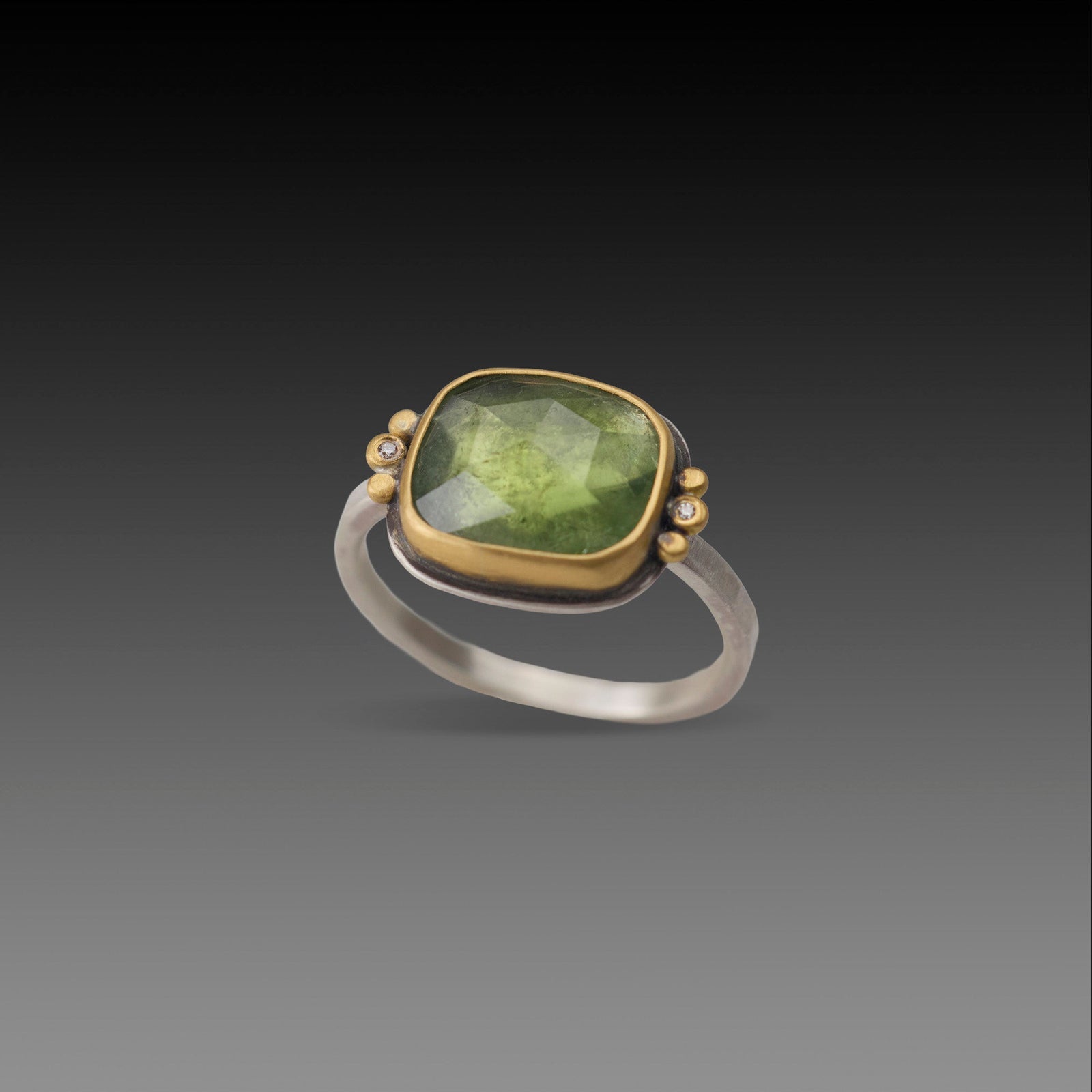 Moss Tourmaline Ring with Diamonds