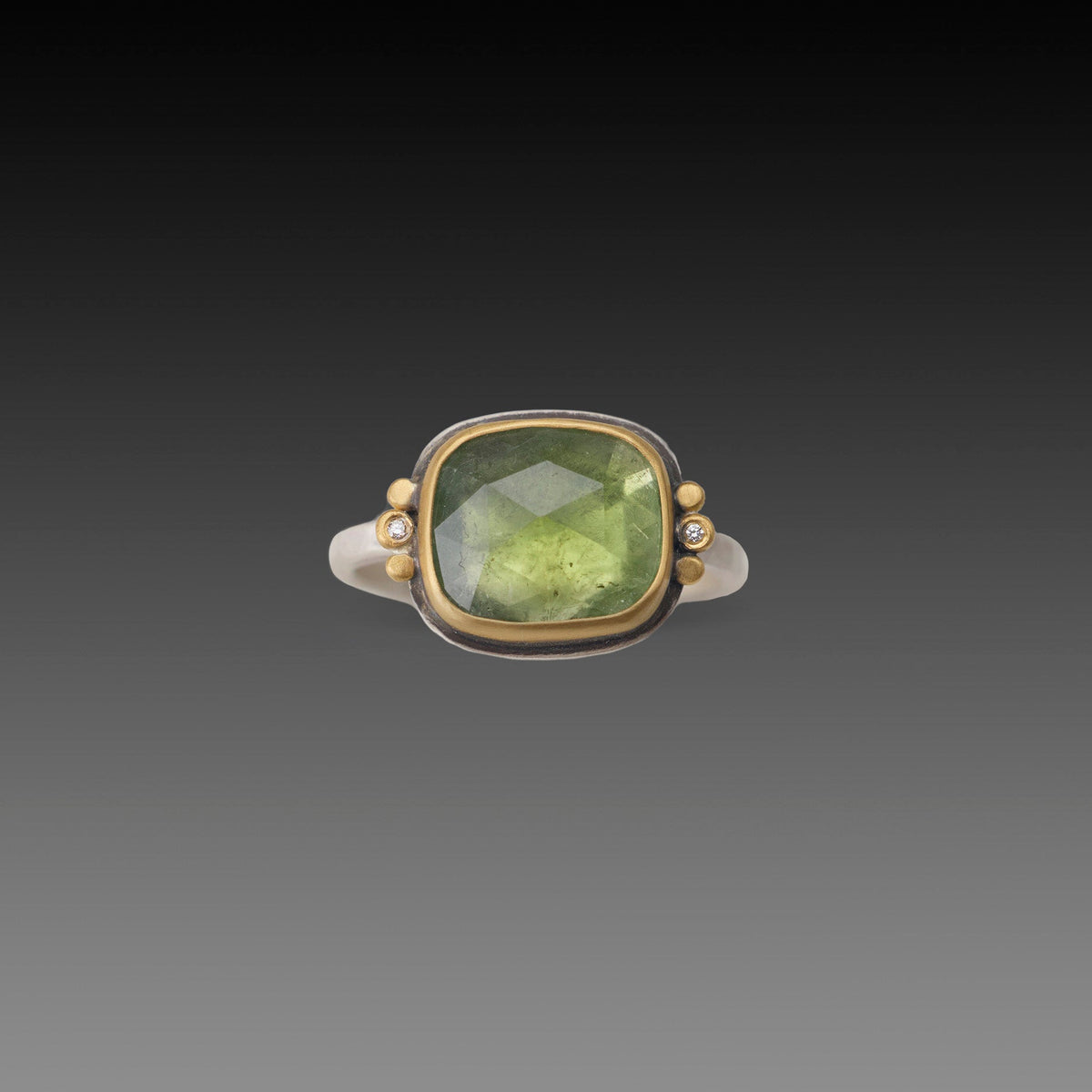 Moss Tourmaline Ring with Diamonds