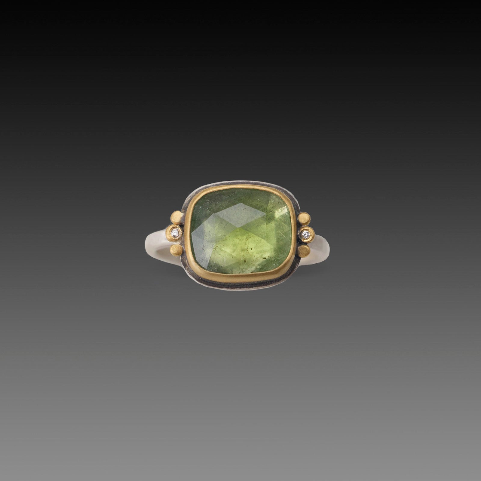 Moss Tourmaline Ring with Diamonds