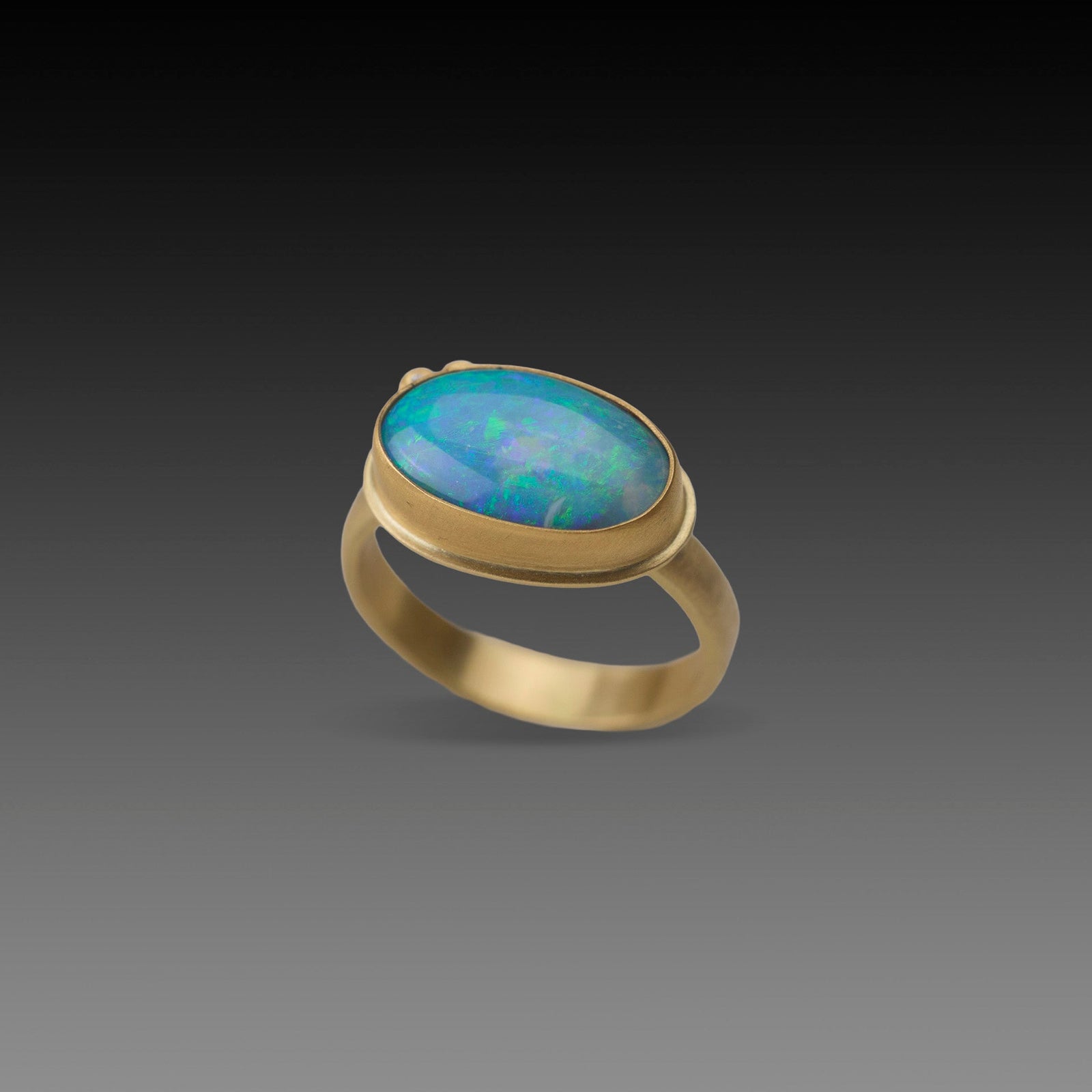 Australian Opal Ring with Diamond Duo