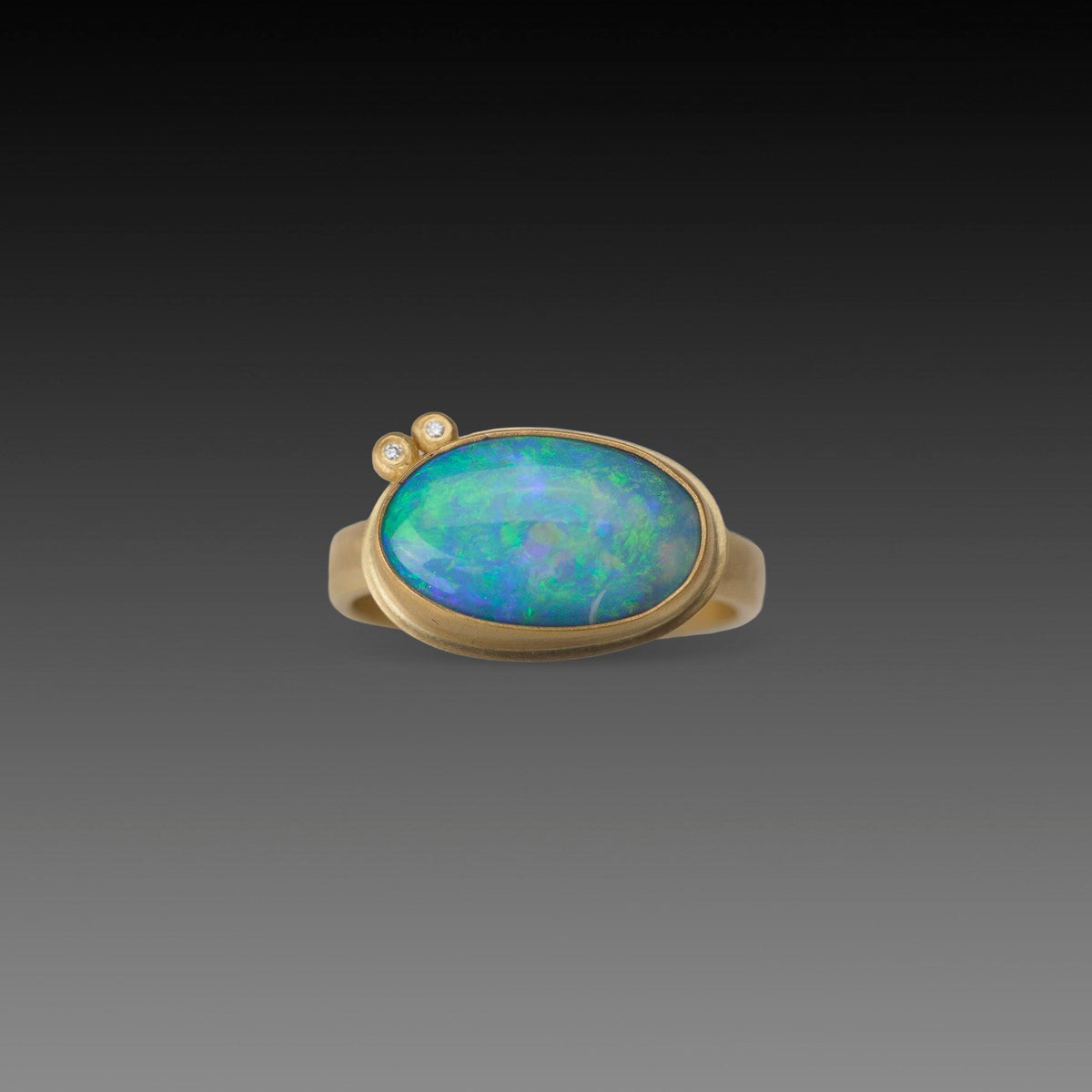 Australian Opal Ring with Diamond Duo