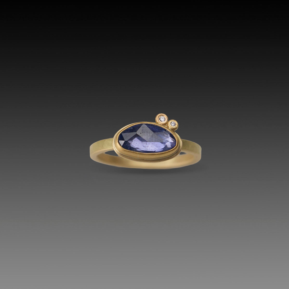 Organic Sapphire Ring with Diamond Duo