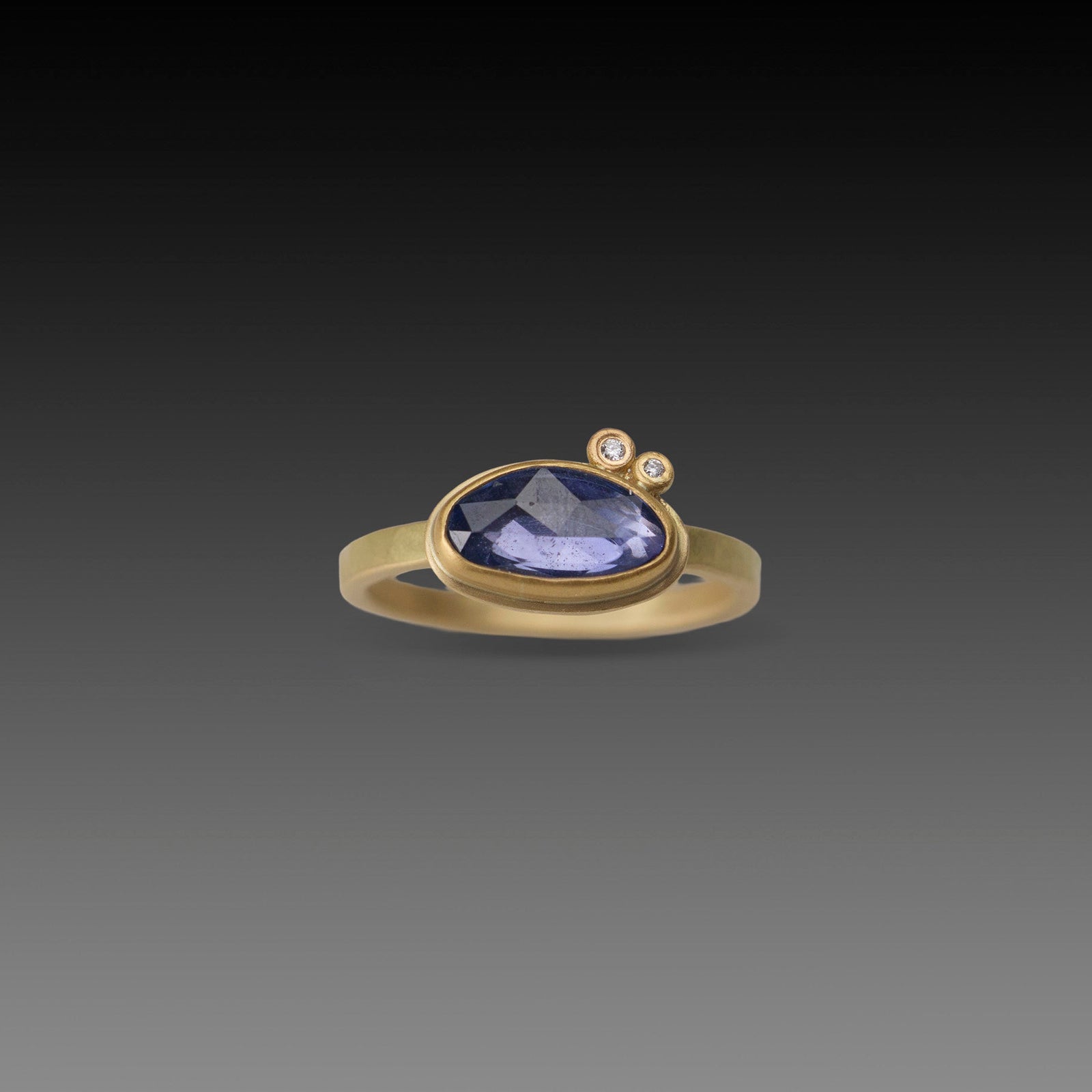 Organic Sapphire Ring with Diamond Duo