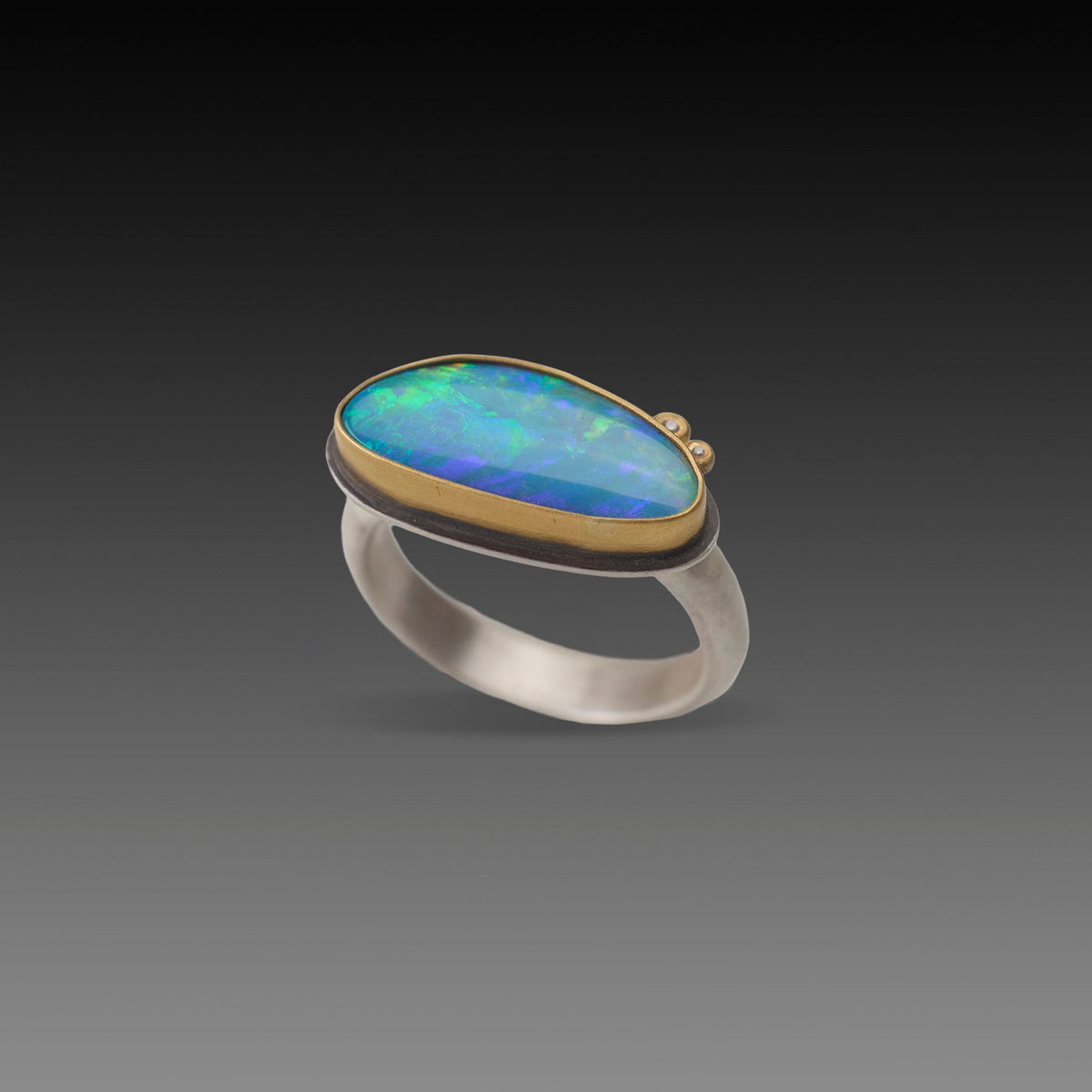 Australian Opal Ring with Diamond Duo