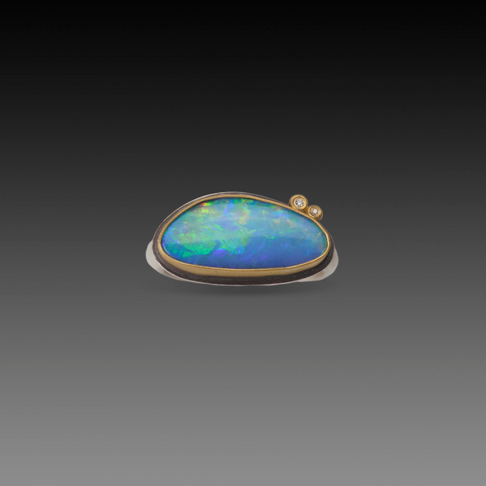 Australian Opal Ring with Diamond Duo