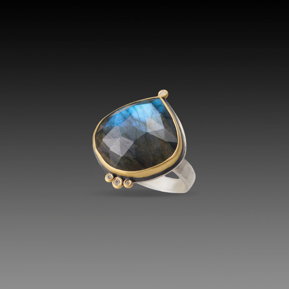 Labradorite Ring with Four Diamonds