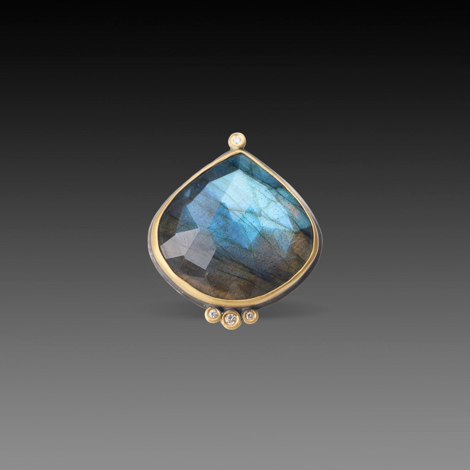 Labradorite Ring with Four Diamonds