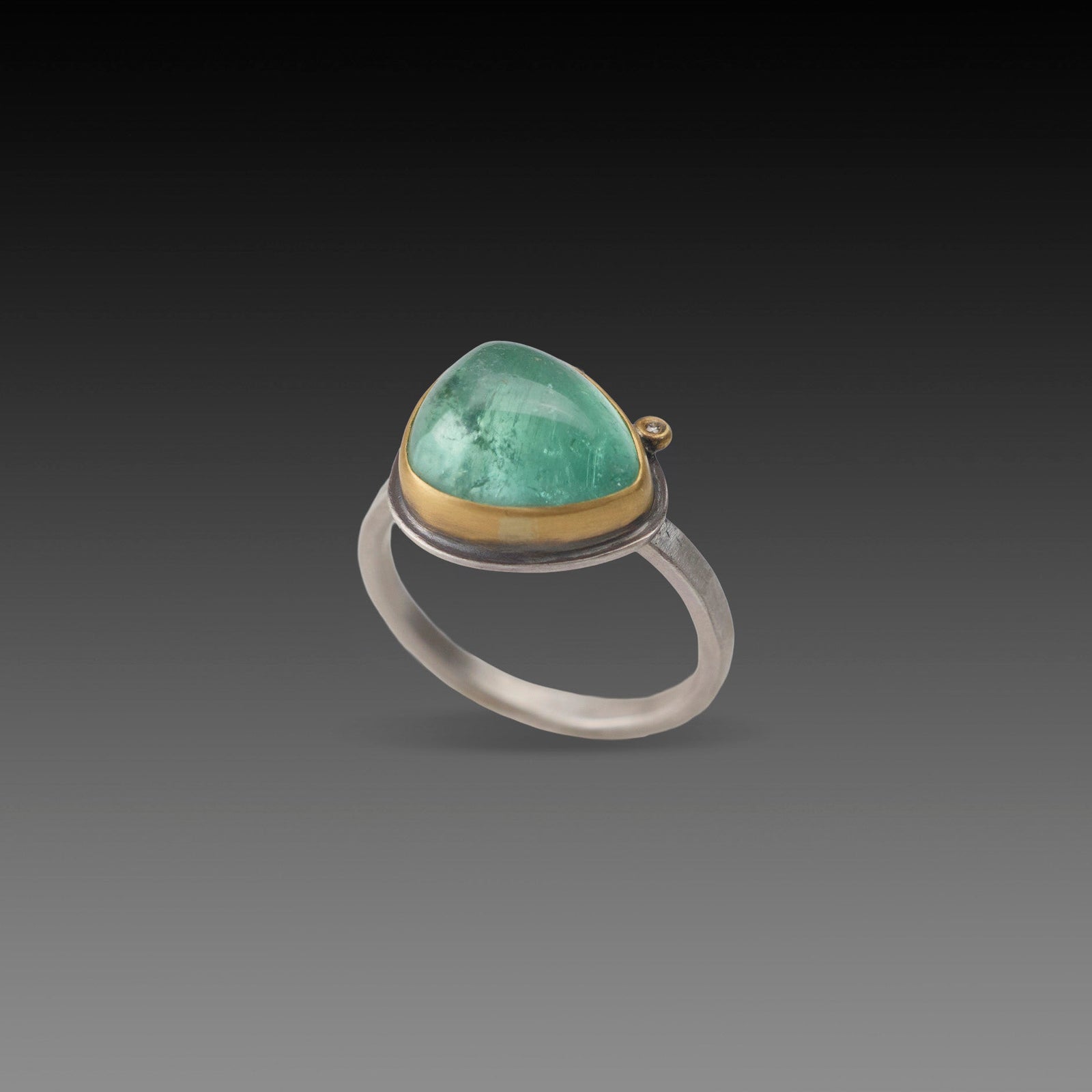 Green Tourmaline Ring with Diamond
